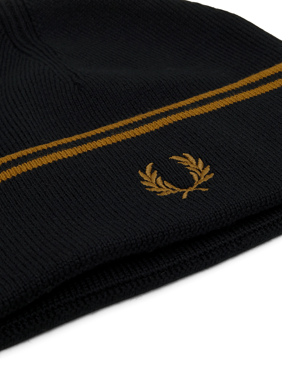 Fred Perry - TWIN TIPPED MERINO WOOL BEANIE - shoppa efter tillfälle - black/dk caramel - 2