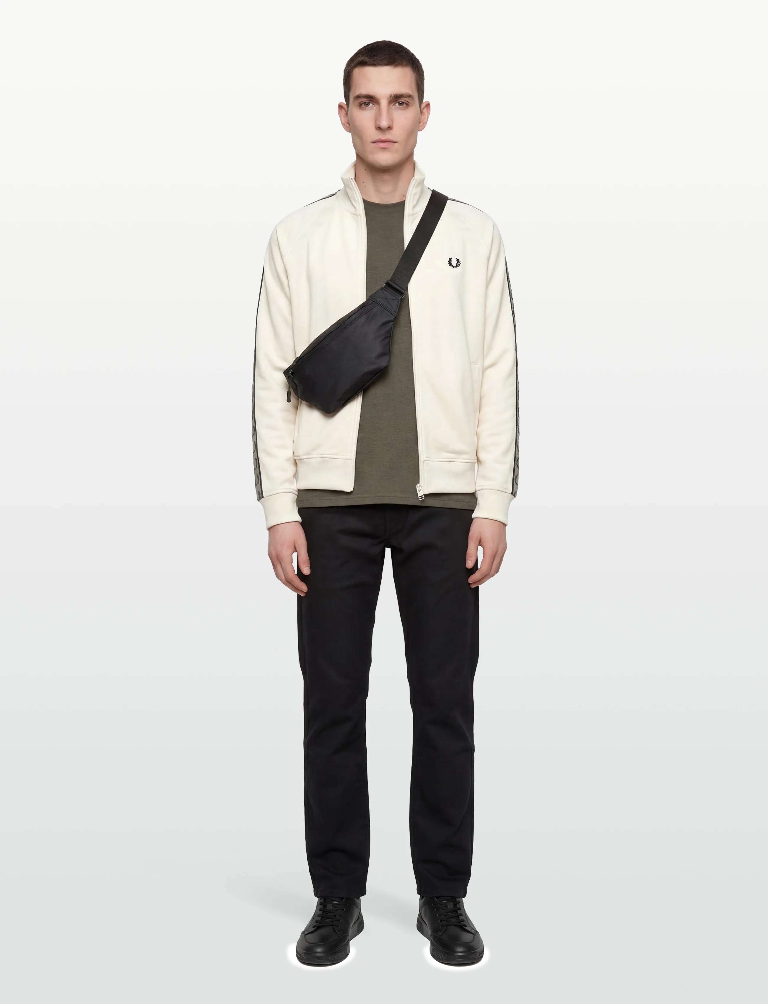 Fred Perry Constrast Taped Trk Jkt, Mænd, Træningsjakke Med Kontrastbånd, Cream, Str: XXL