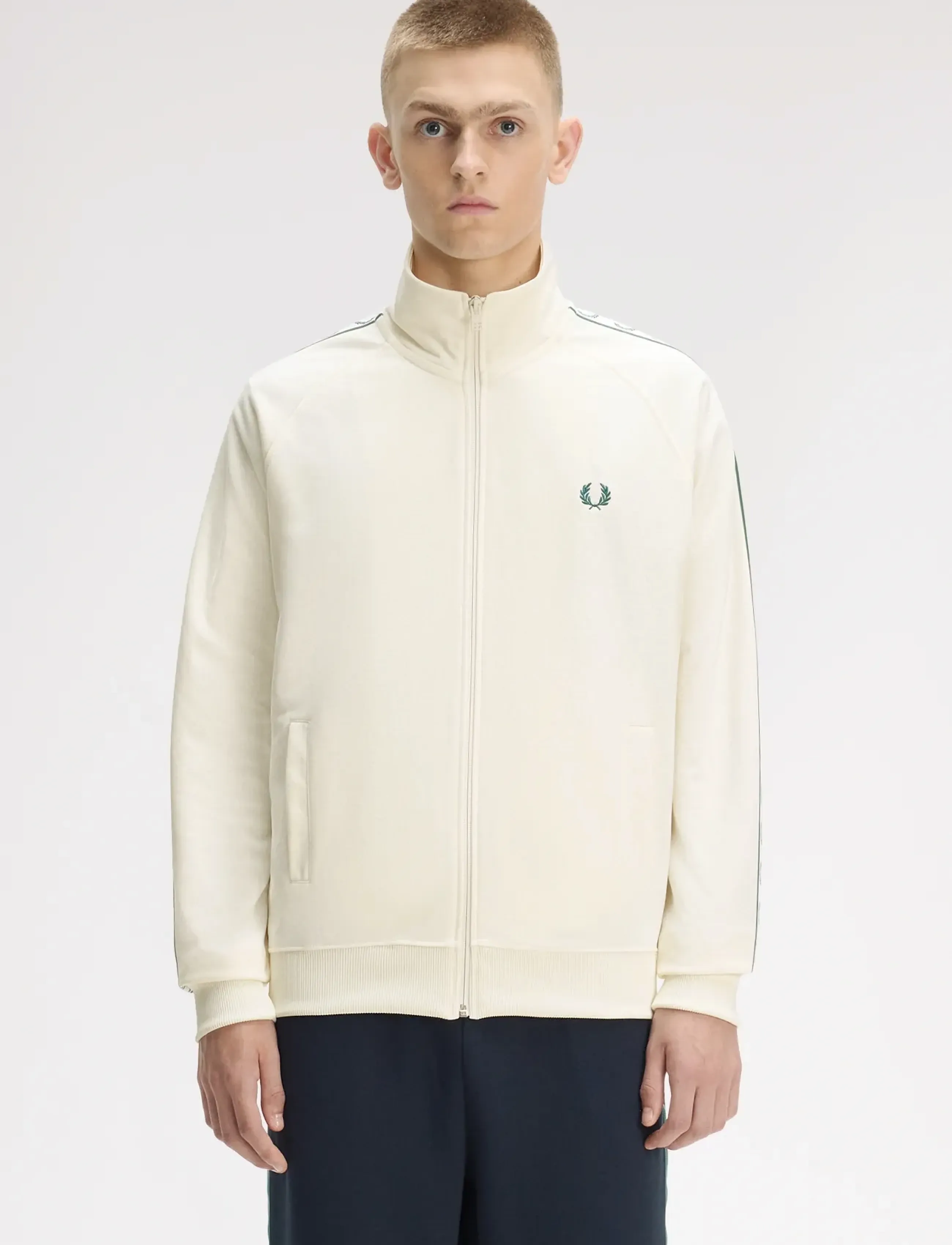 Fred Perry Constrast Taped Trk Jkt, Mænd, Træningsjakke Med Kontrastbånd, Cream, Str: M