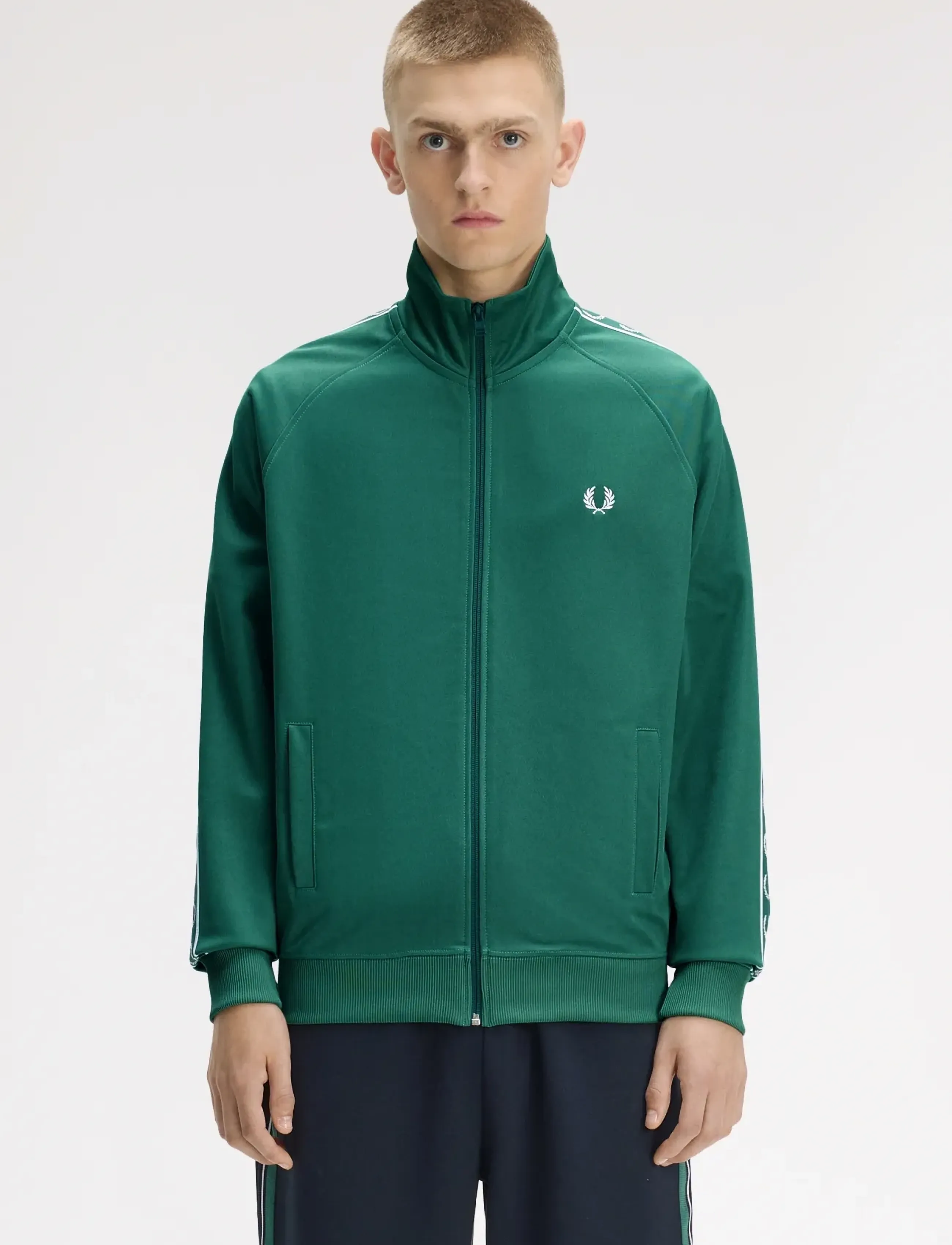 Fred Perry Constrast Taped Trk Jkt, Mænd, Træningsjakke Med Kontrastbånd, Grøn, Str: M