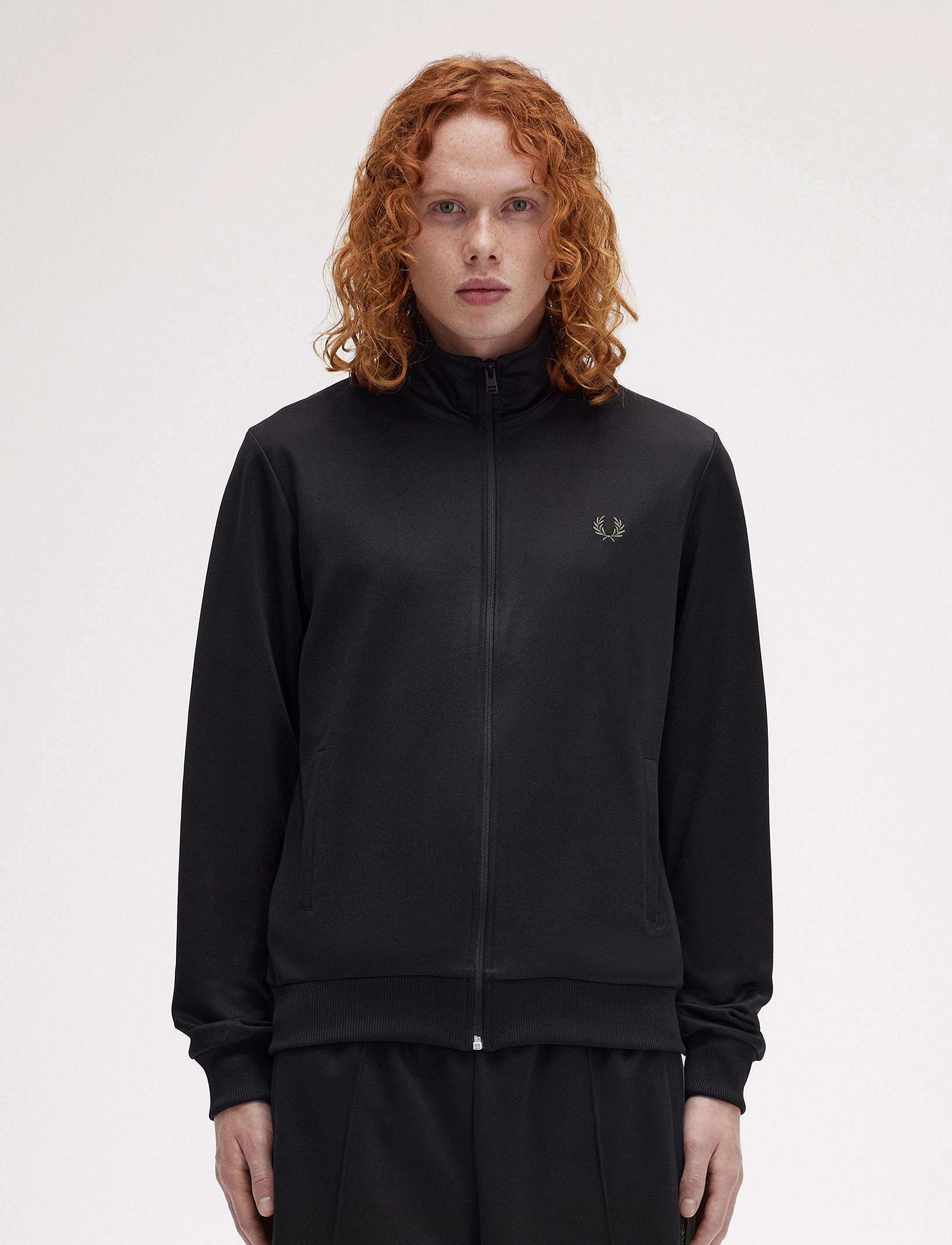 Fred Perry TRACK JACKET - Sweatshirts - BLACK/LAUREL W GREEN / black