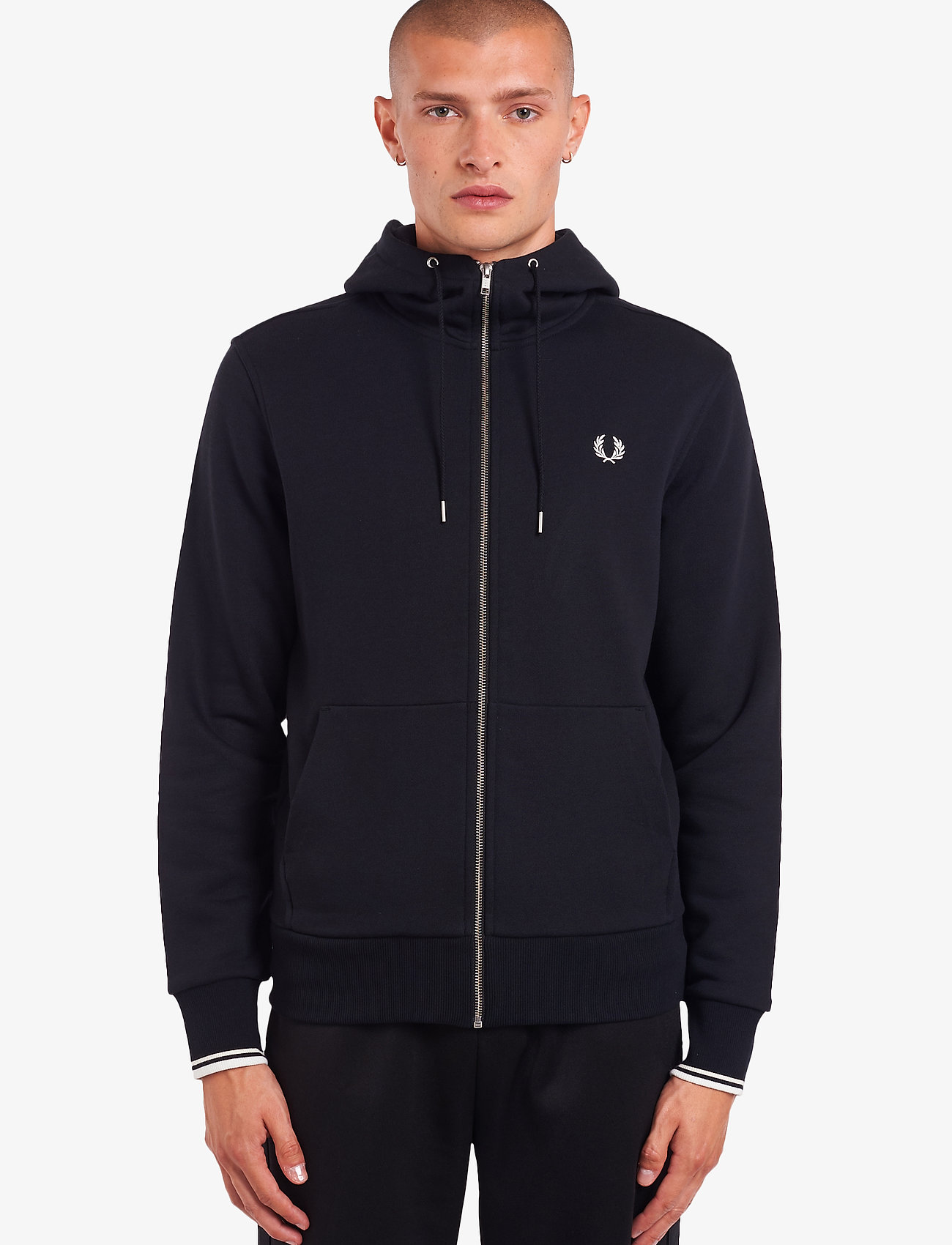 Fred Perry Hooded Zip Sweatshirt, M, Black, Sweatshirts & Hættetrøjer > Hættetrøjer, Herre
