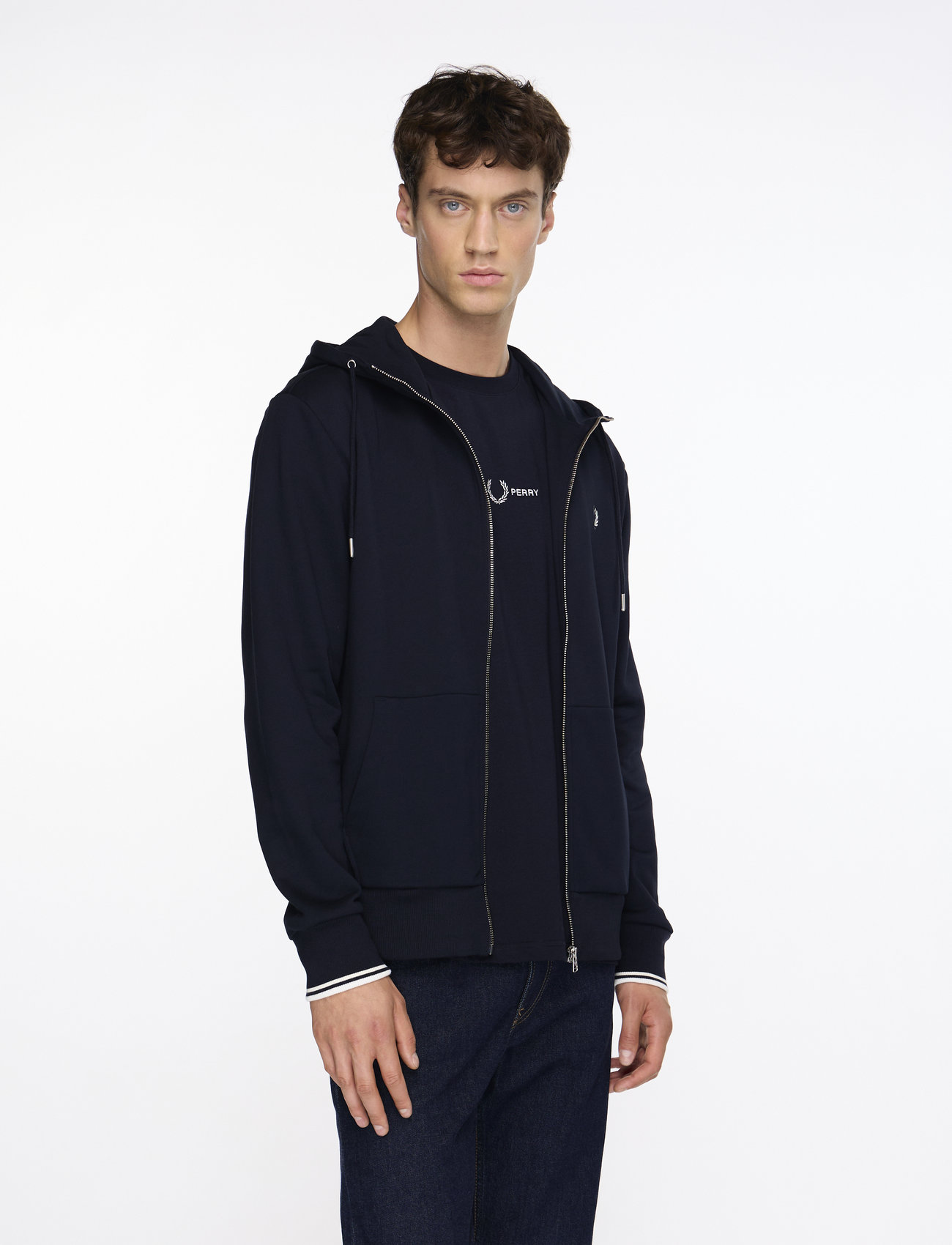 Fred Perry - HOODED ZIP SWEATSHIRT - hættetrøjer - navy - 0