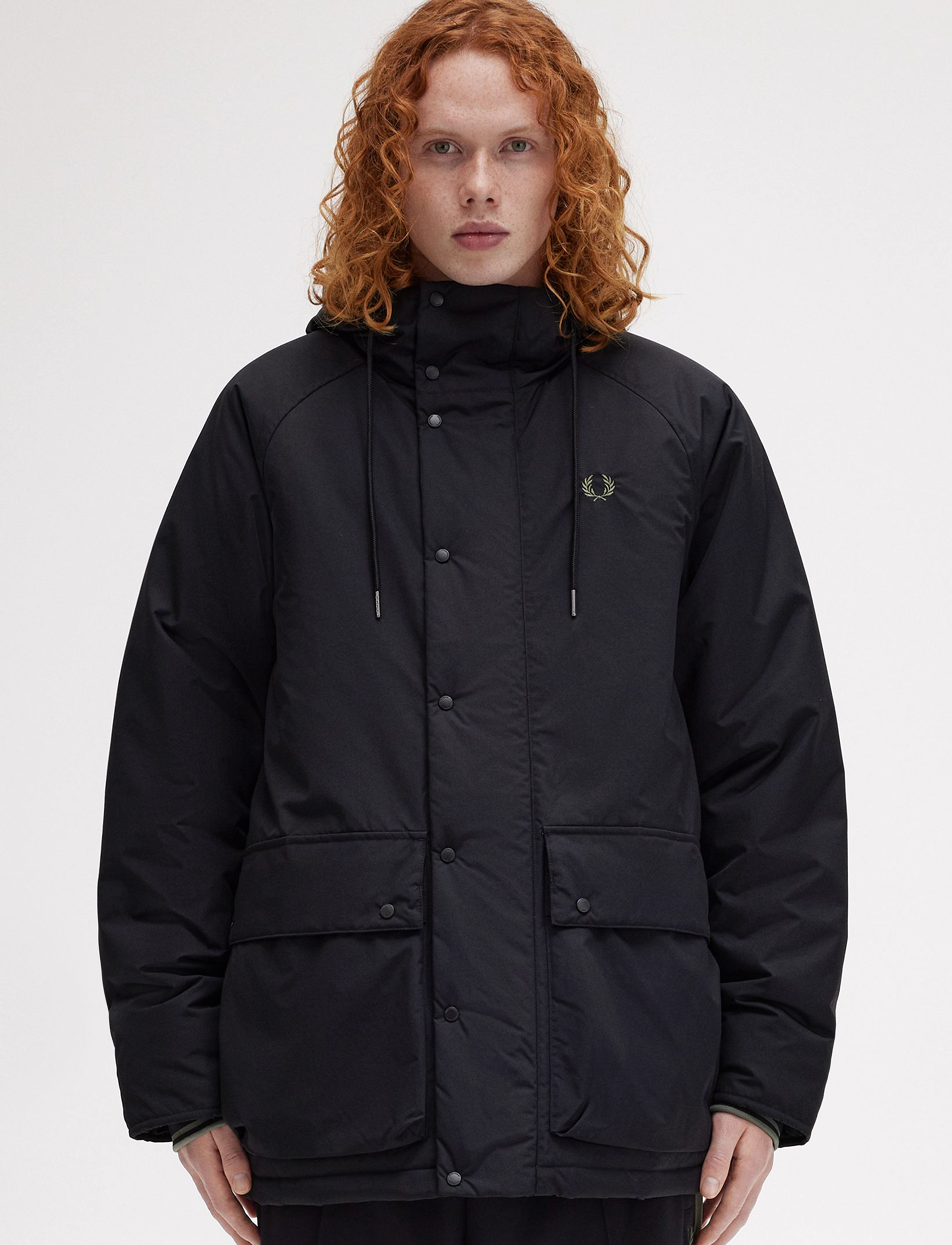 Fred Perry Padded Zip Through Jkt, Polstret Hætteparka, Sort, Str: S