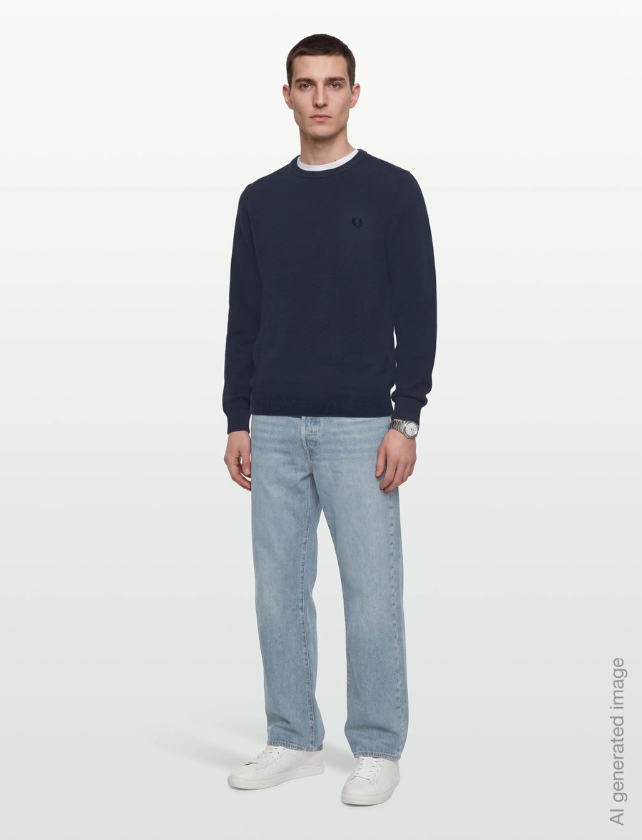 Fred Perry - PIQUE STITCH JUMPER - round necks - dark airforce - 0