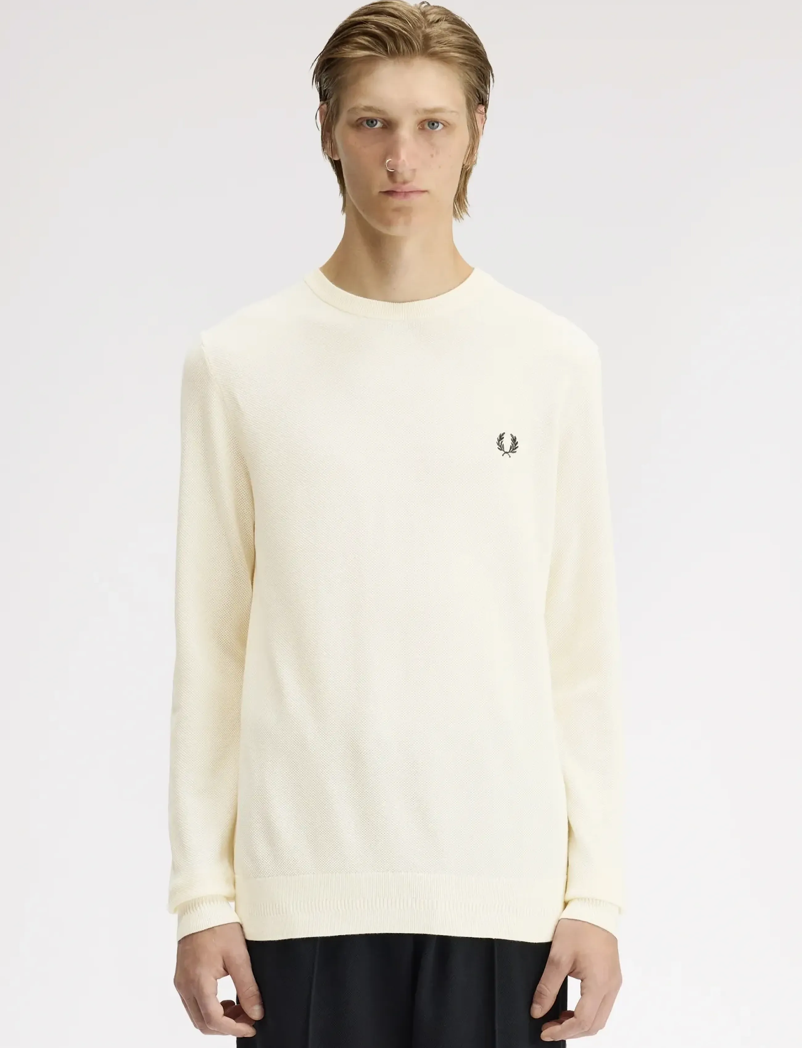 Fred Perry PIQUE STITCH JUMPER - Iedvesma - ECRU / cream