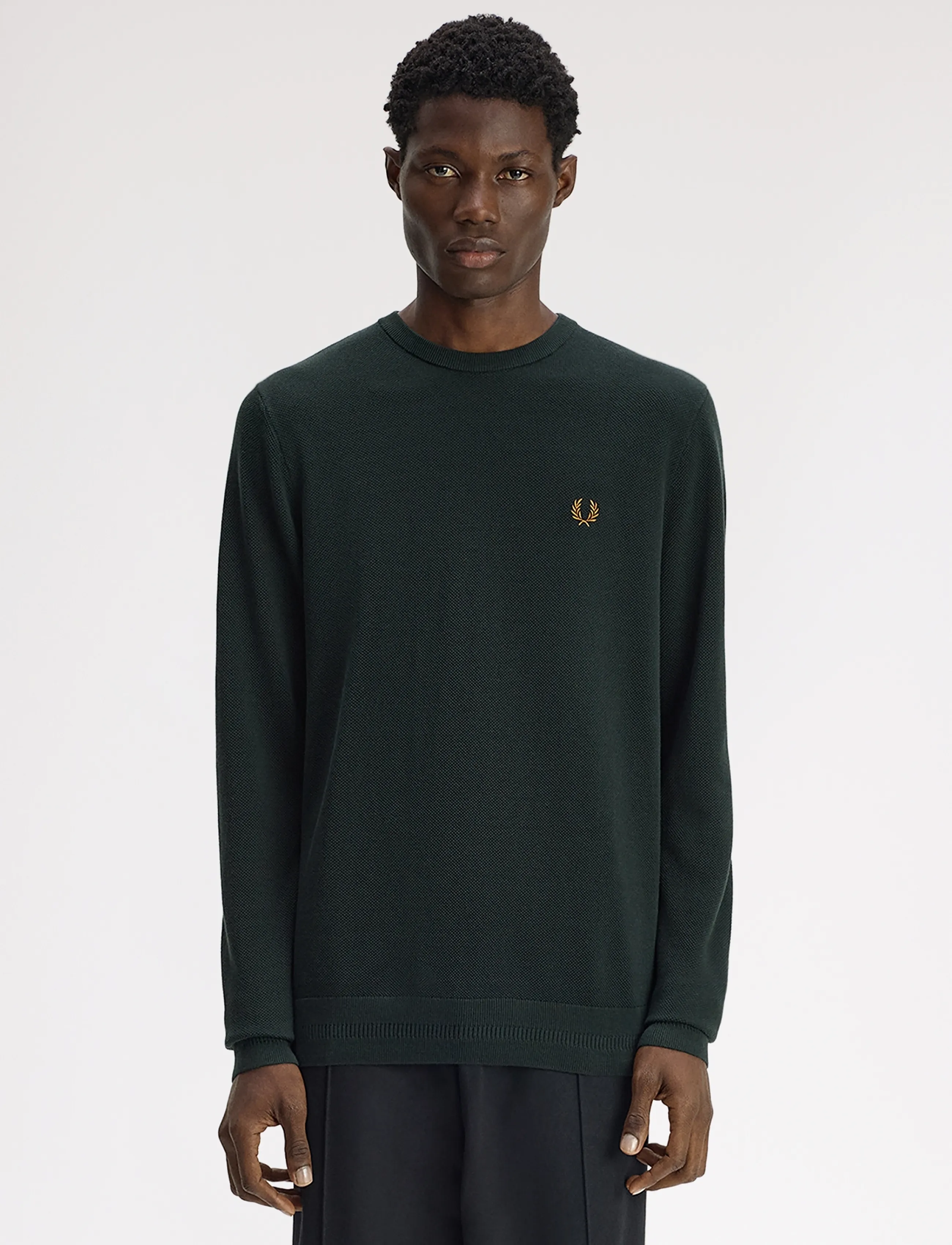 Fred Perry Pique Stitch Jumper, Herren, Piqué Strickpullover, Grün, Gr.XL