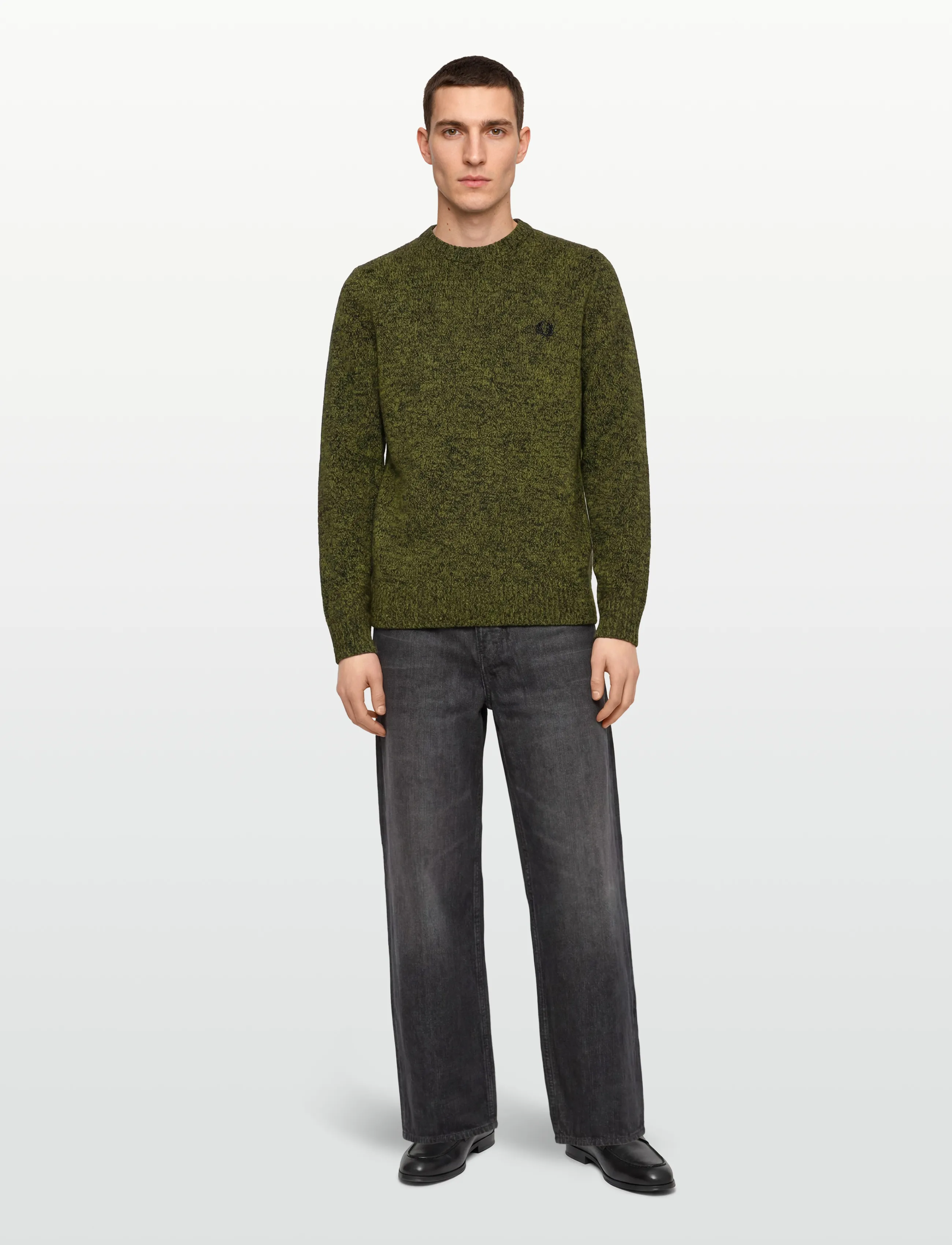 Fred Perry Twisted Marl Jumper, L, Green, Strik > Runde Halse, Herre