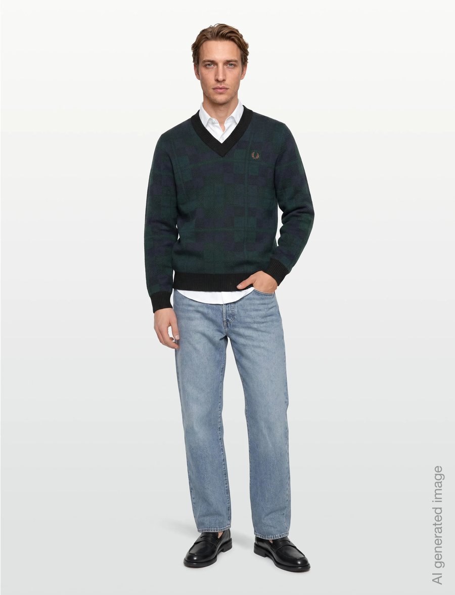 Fred Perry - BLACK WATCH TARTAN JMPR - v-ausschnitt - blackwatch tarta - 0