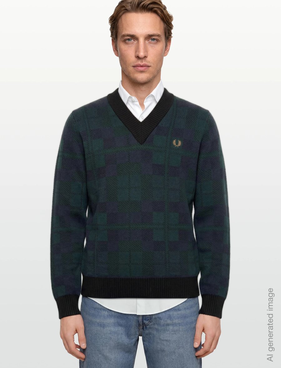 Fred Perry - BLACK WATCH TARTAN JMPR - v-ausschnitt - blackwatch tarta - 3