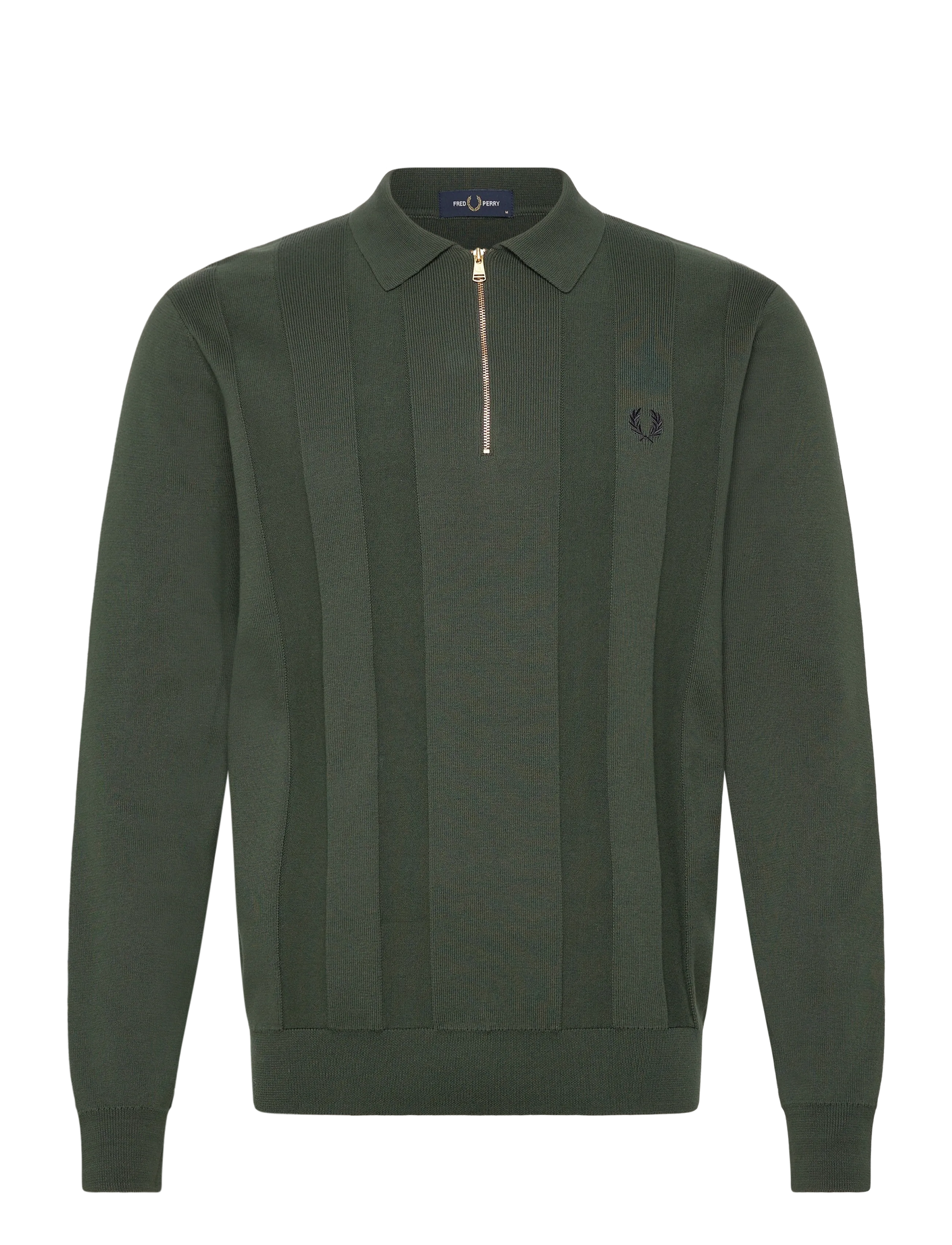 Fred Perry Tonal Stripe Knitted Shirt, L, Knitwear, Grün - Long Sleeve Polos, Männerswear