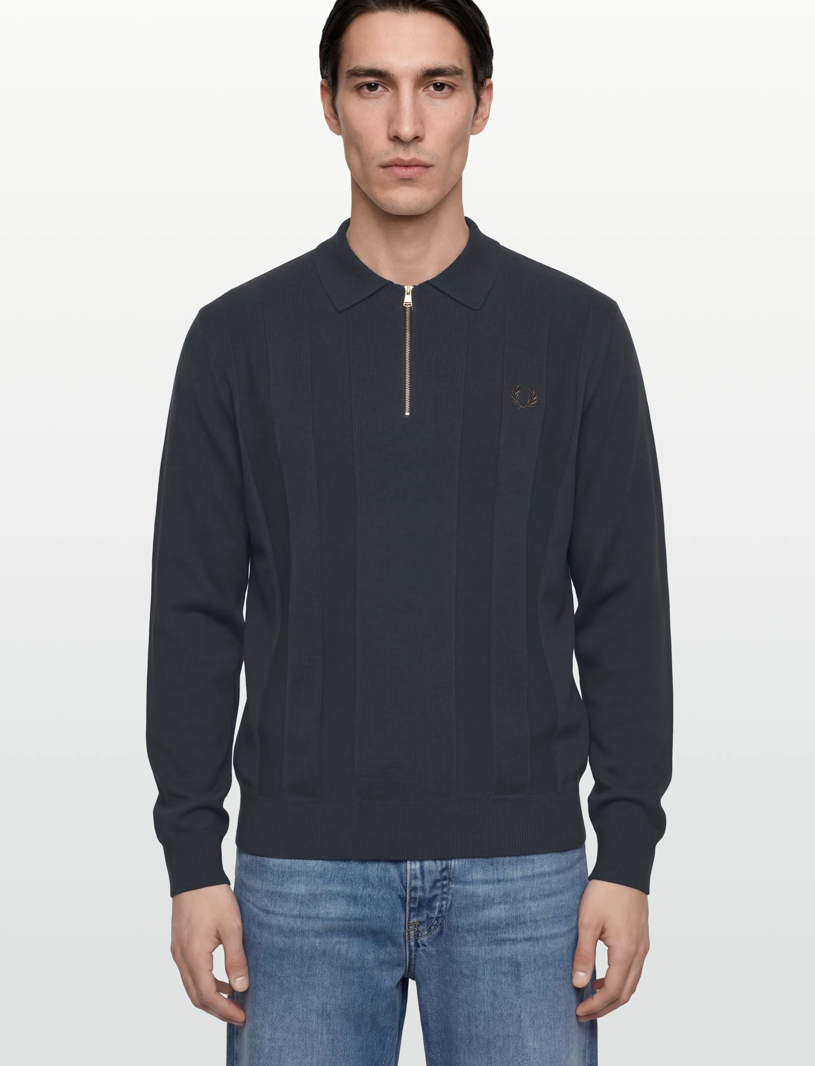 Fred Perry Tonal Stripe Knitted Shirt polotröjor herr – bild 2