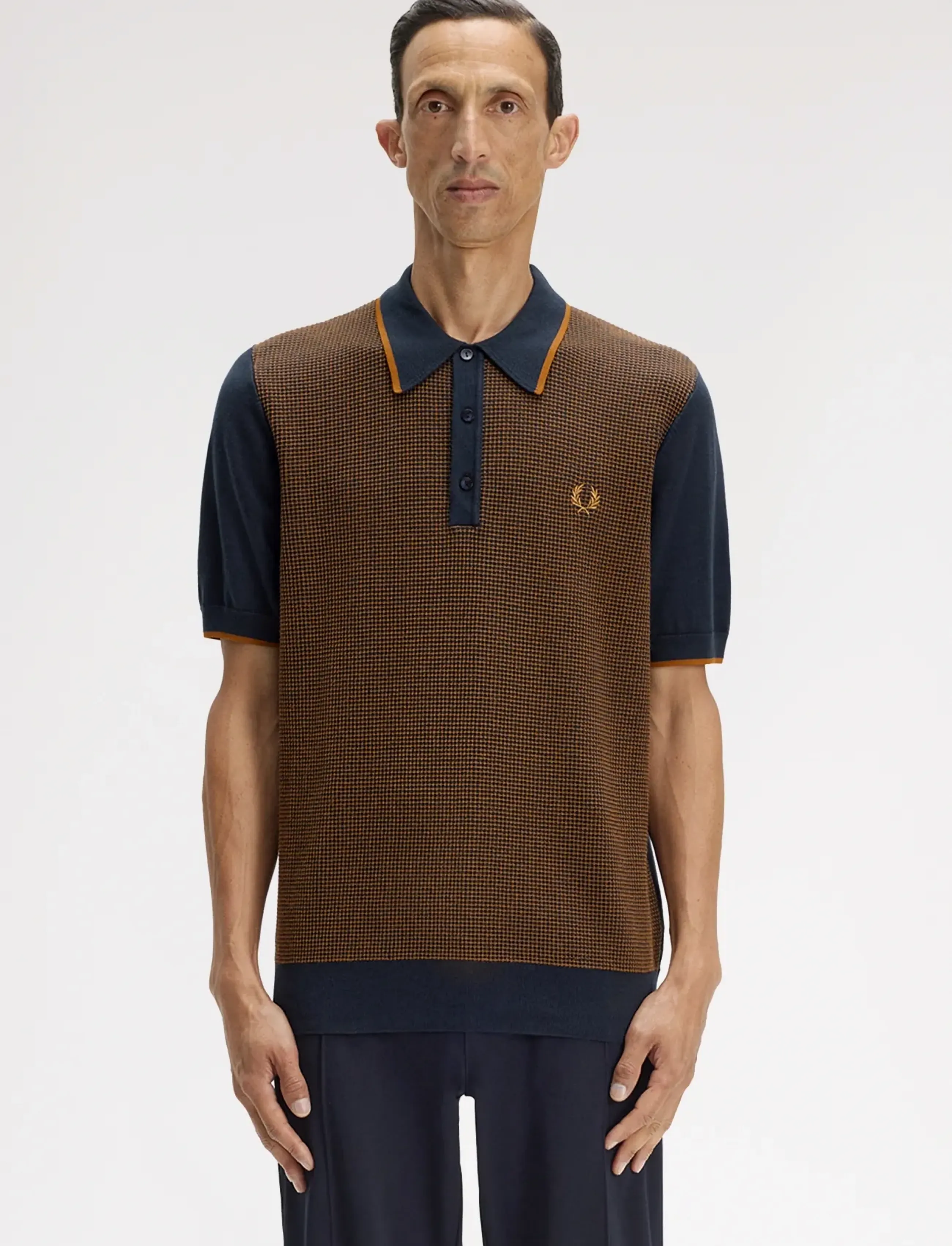 Fred Perry Tonic Waffle Knitted Shirt, XL, Navy, Poloer > Kortærmede, Herre