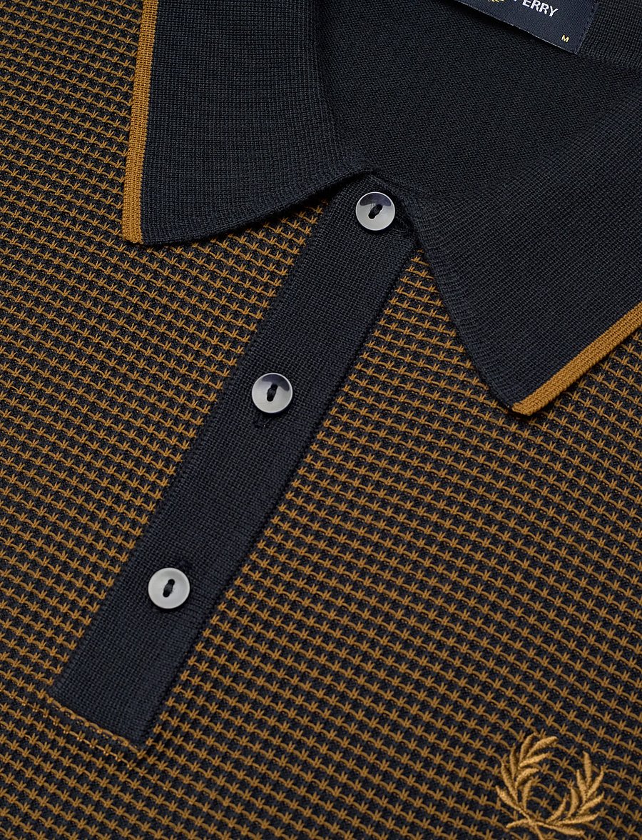 Fred Perry - TONIC WAFFLE KNITTED SHIRT - polostrik - navy - 4