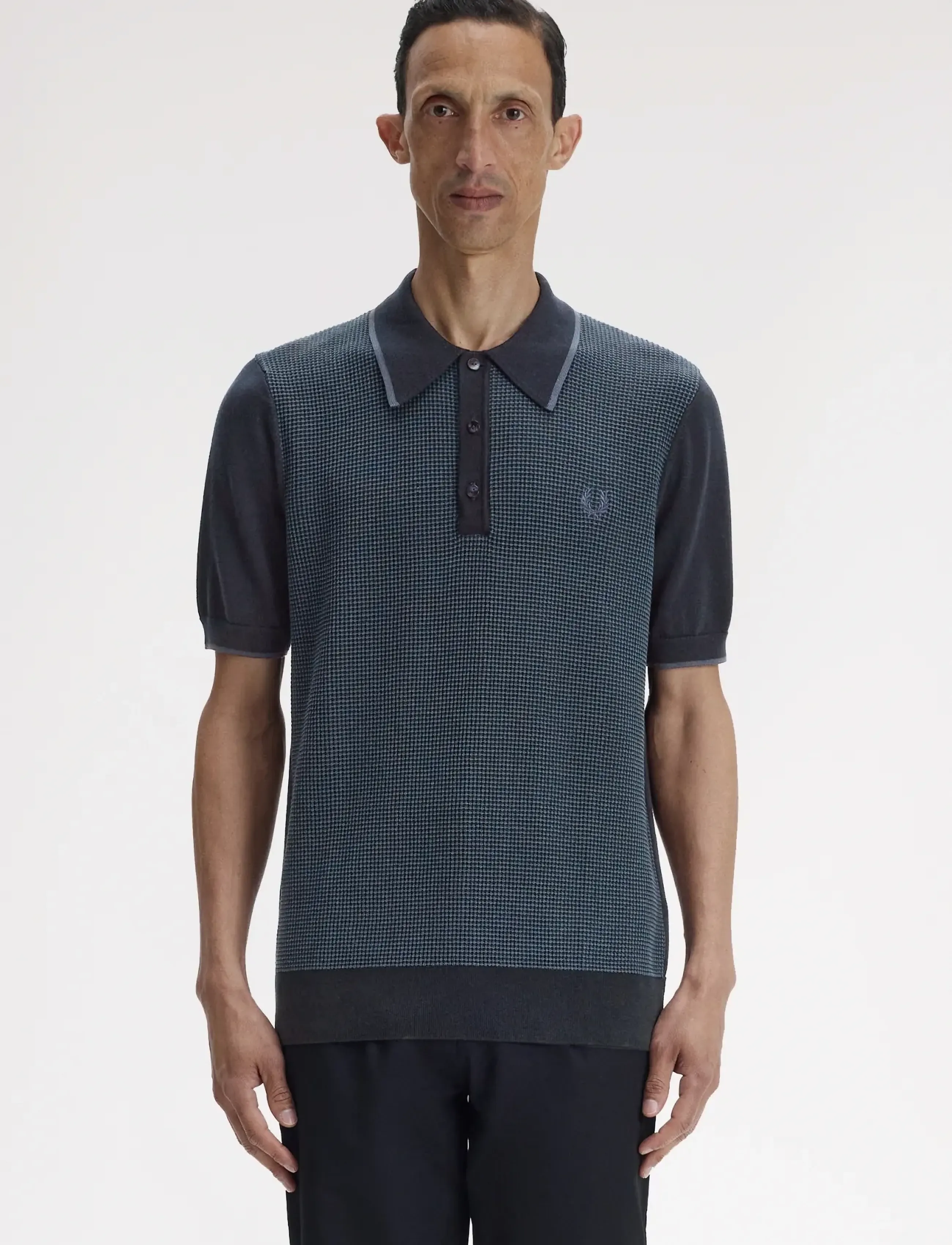 Fred Perry Tonic Waffle Knitted Shirt, M, Navy, Poloer > Kortærmede, Herre