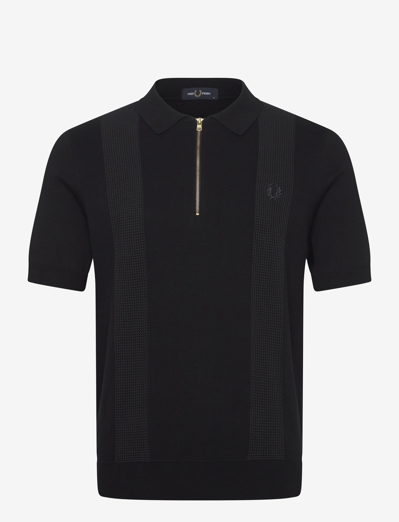 Fred Perry - PANEL DETAIL KNITTED SHIRT - kurzärmelig - black - 1