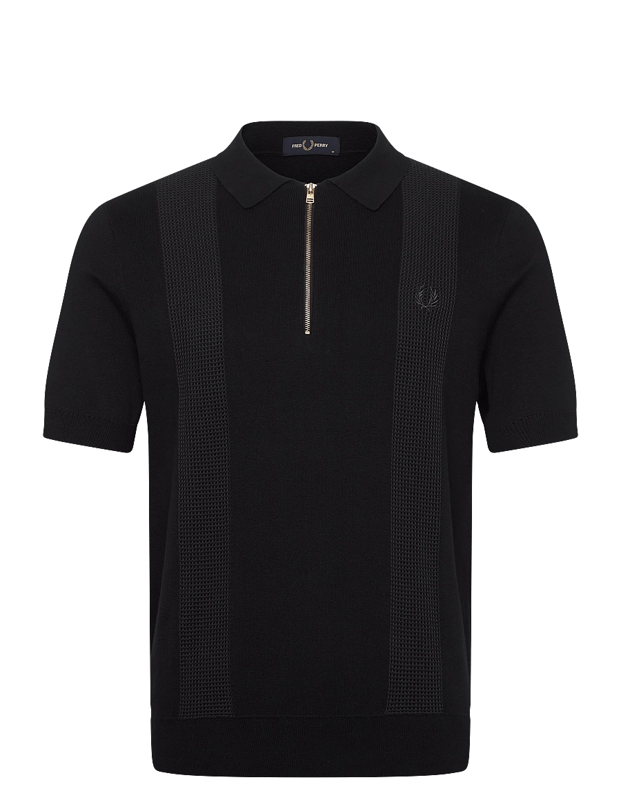 Fred Perry - PANEL DETAIL KNITTED SHIRT - kurzärmelig - black - 1