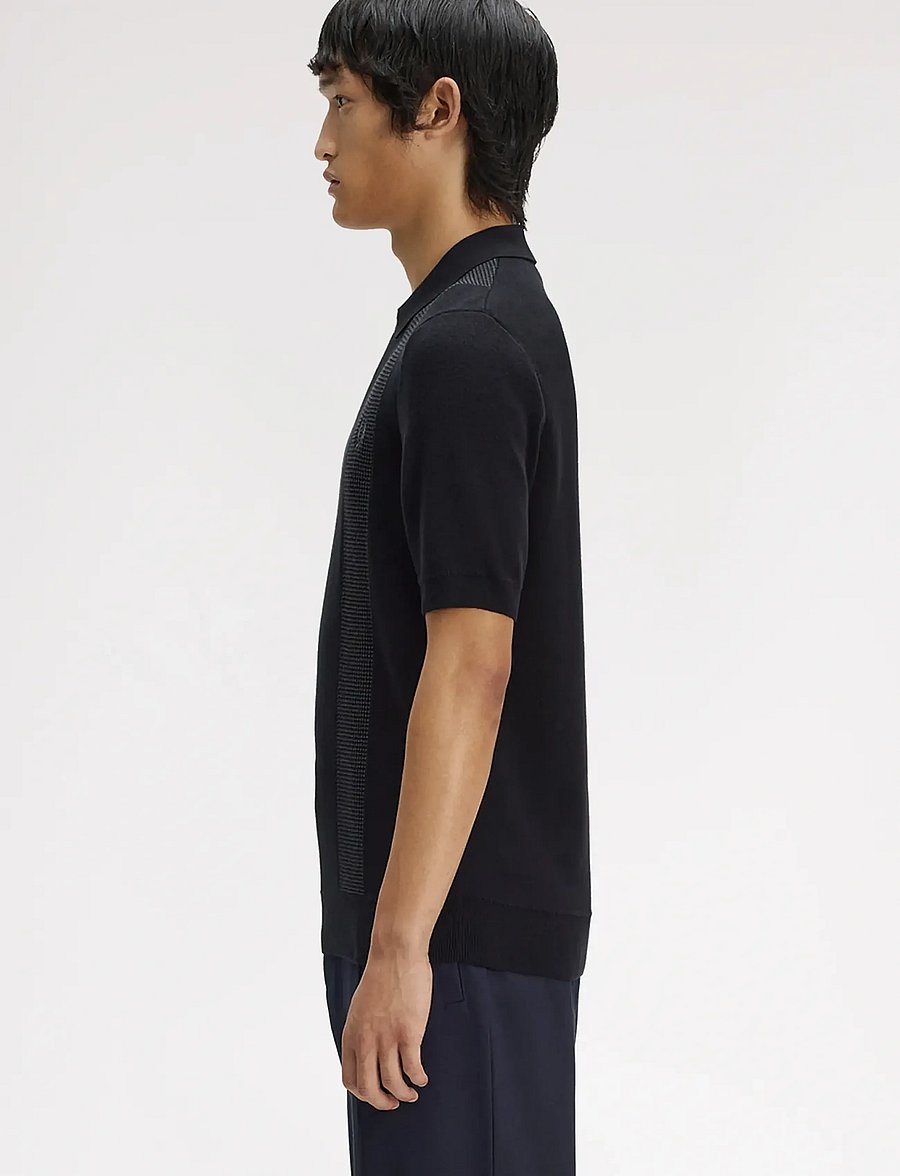 Fred Perry - PANEL DETAIL KNITTED SHIRT - kurzärmelig - black - 3
