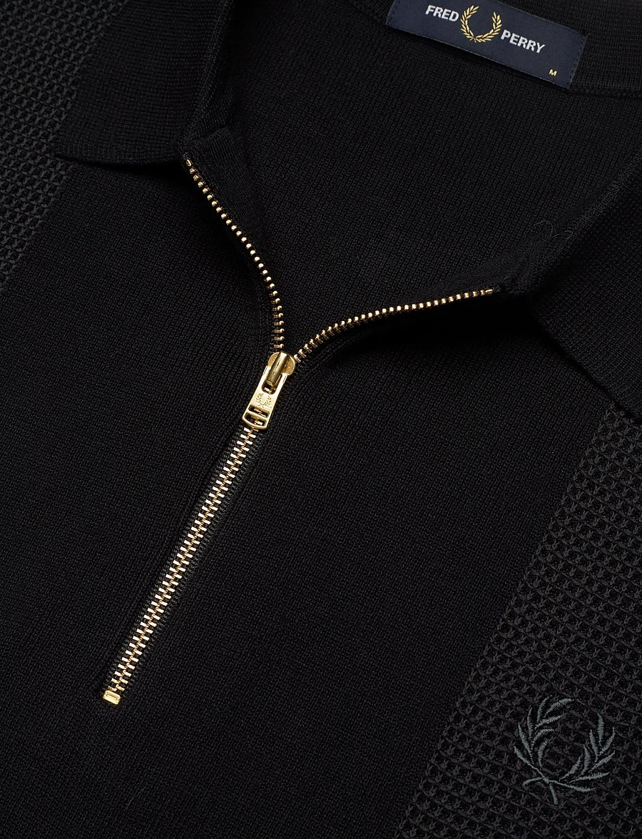 Fred Perry - PANEL DETAIL KNITTED SHIRT - kurzärmelig - black - 4