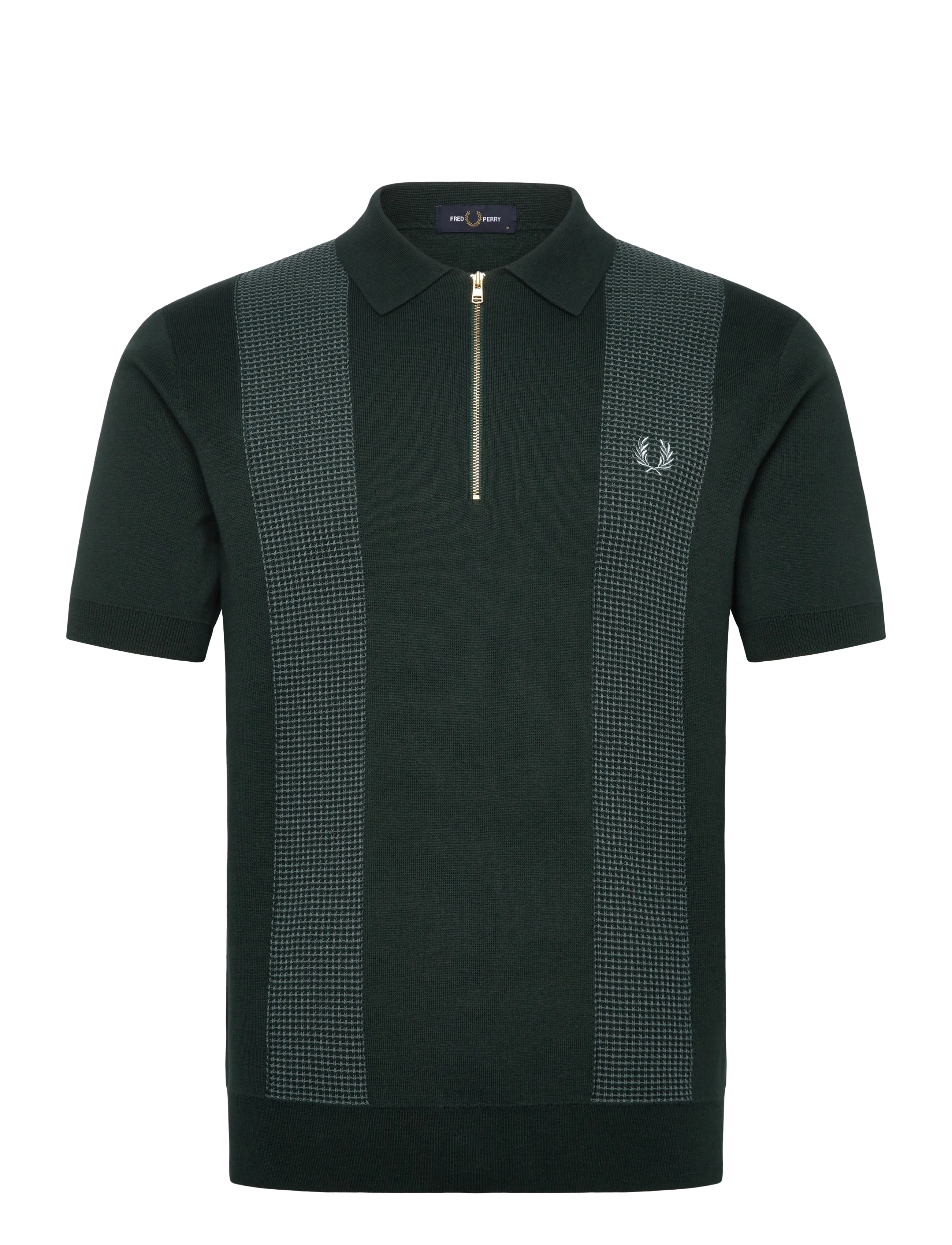 FRED PERRY Panel Detail Strick Shirt Grün - L - Herren