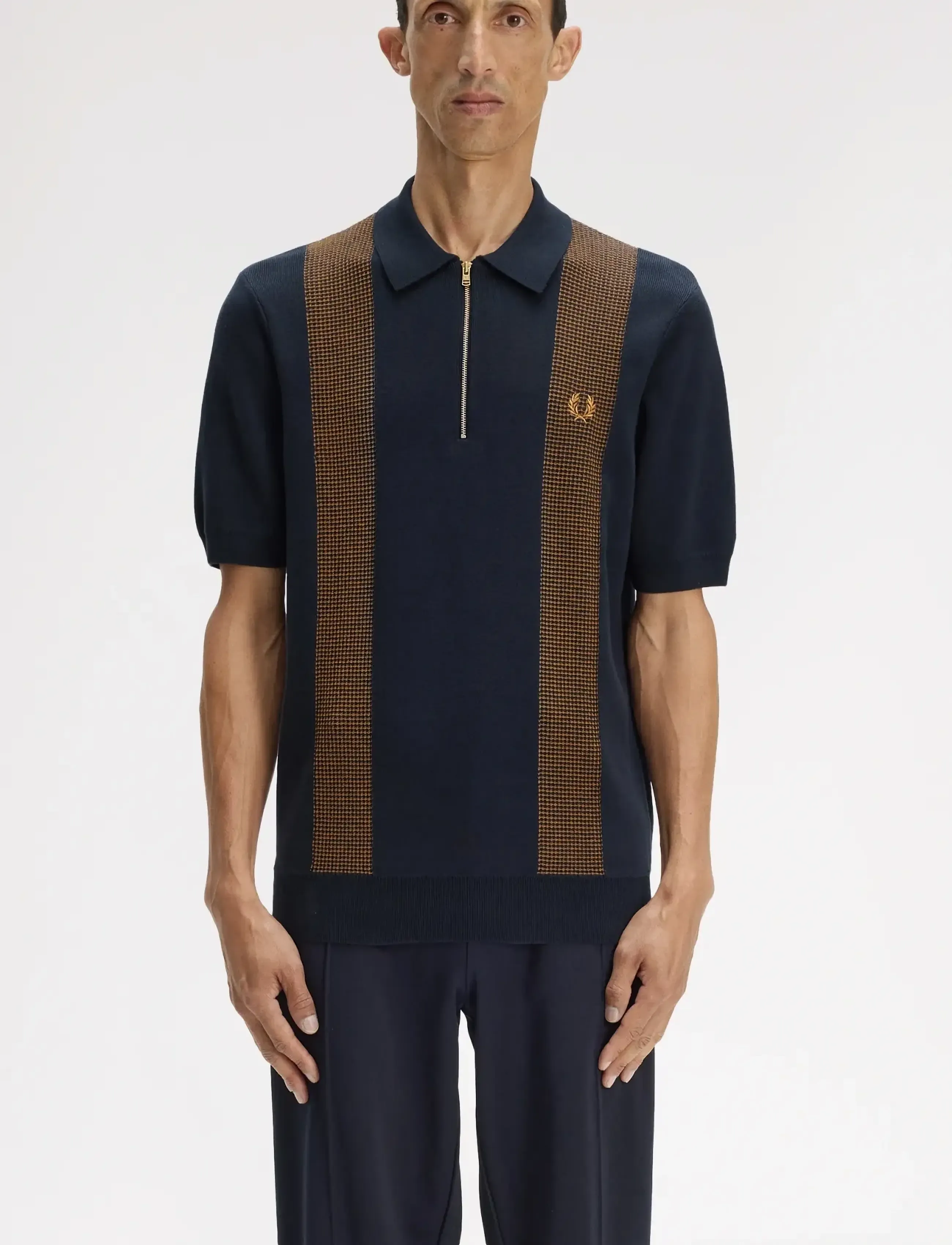 Fred Perry PANEL DETAIL KNITTED SHIRT - Fred Perry - NAVY / navy