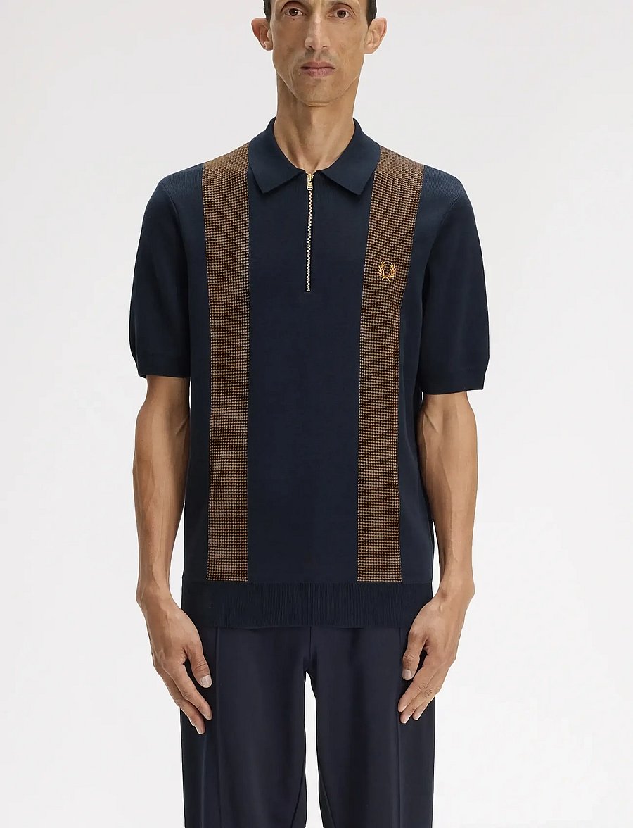 Fred Perry - PANEL DETAIL KNITTED SHIRT - kortærmede poloer - navy - 0