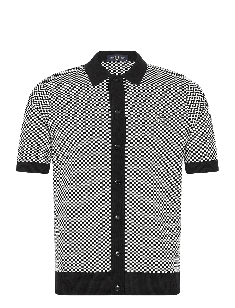 Fred Perry - CHEQUERBOARD BUTTON SHIRT - kortærmede skjorter - black - 1