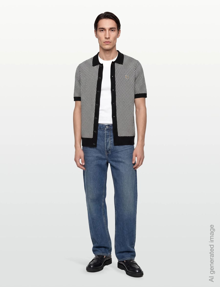 Fred Perry - CHEQUERBOARD BUTTON SHIRT - kortærmede skjorter - black - 0