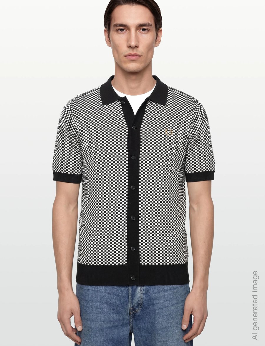 Fred Perry - CHEQUERBOARD BUTTON SHIRT - kortærmede skjorter - black - 3