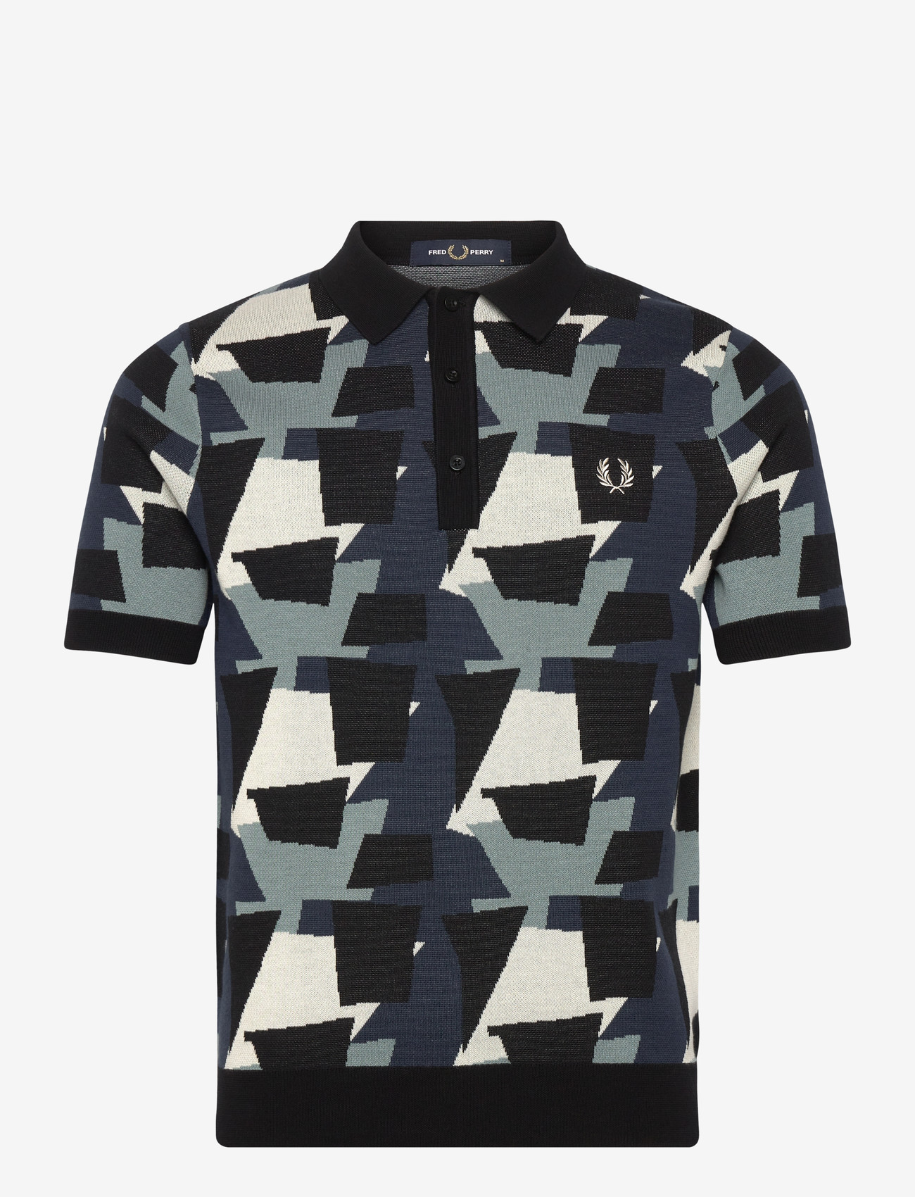 Fred Perry - FRAGMENT JACQUARD KNIT SHIRT - knitted polos - black - 0