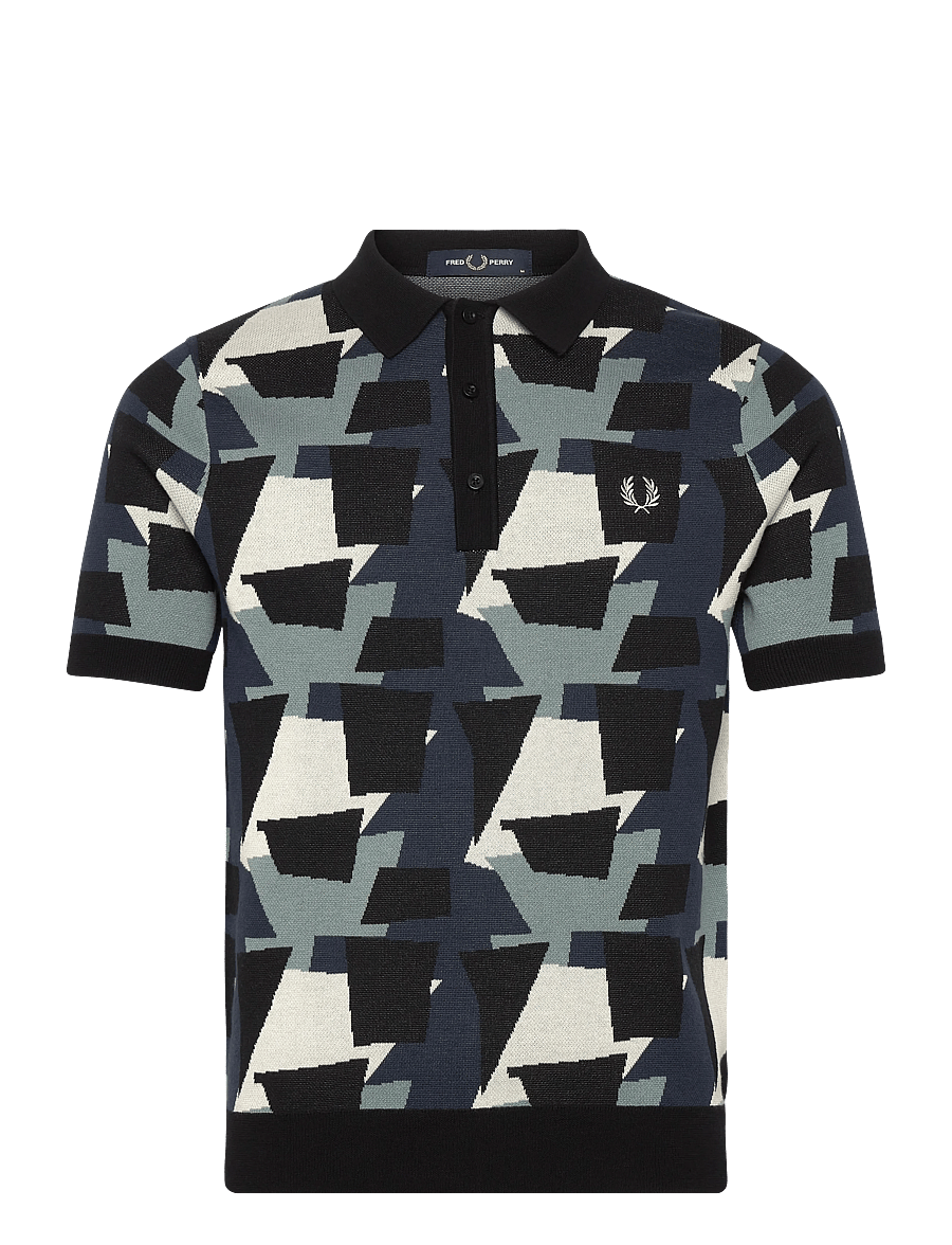 Fred Perry - FRAGMENT JACQUARD KNIT SHIRT - stickade pikéer - black - 1