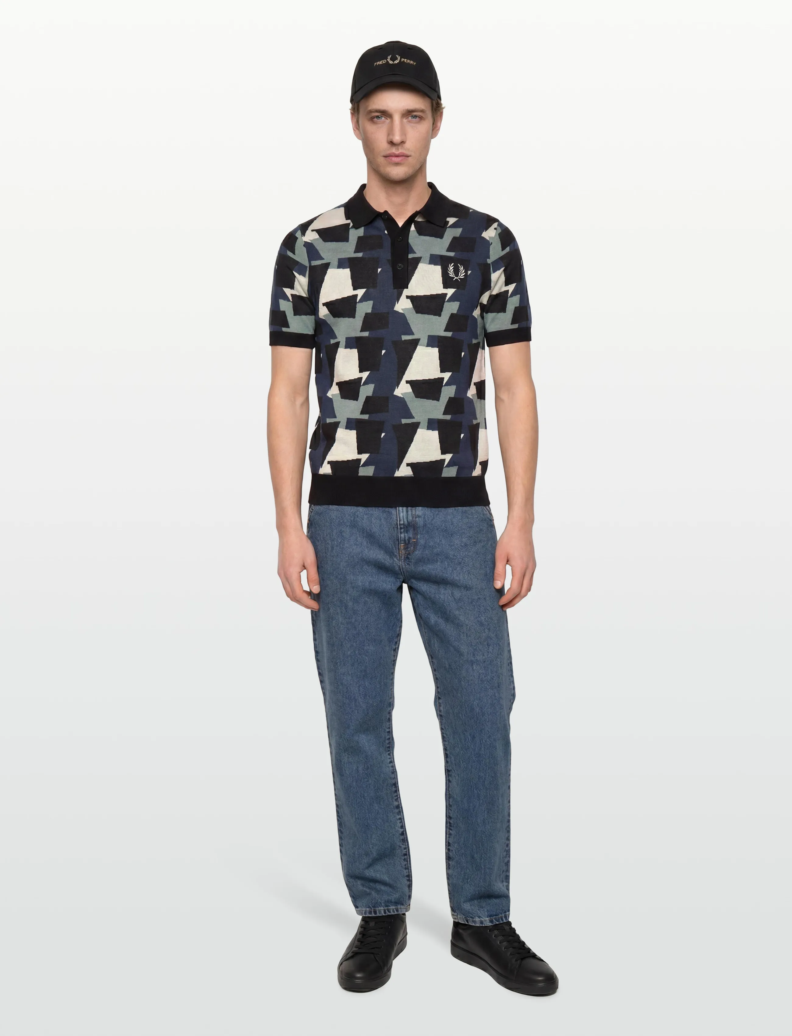 Fred Perry FRAGMENT JACQUARD KNIT SHIRT - Nach Stil kaufen - BLACK / multi
