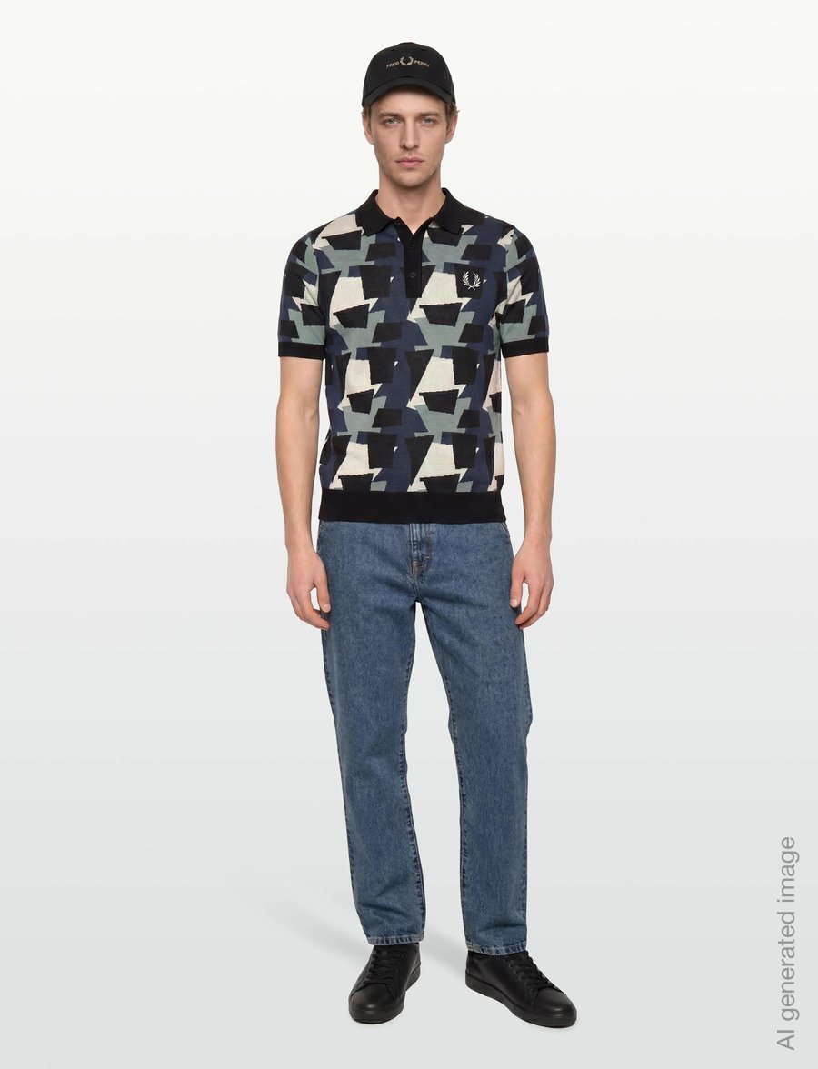 Fred Perry - FRAGMENT JACQUARD KNIT SHIRT - stickade pikéer - black - 0