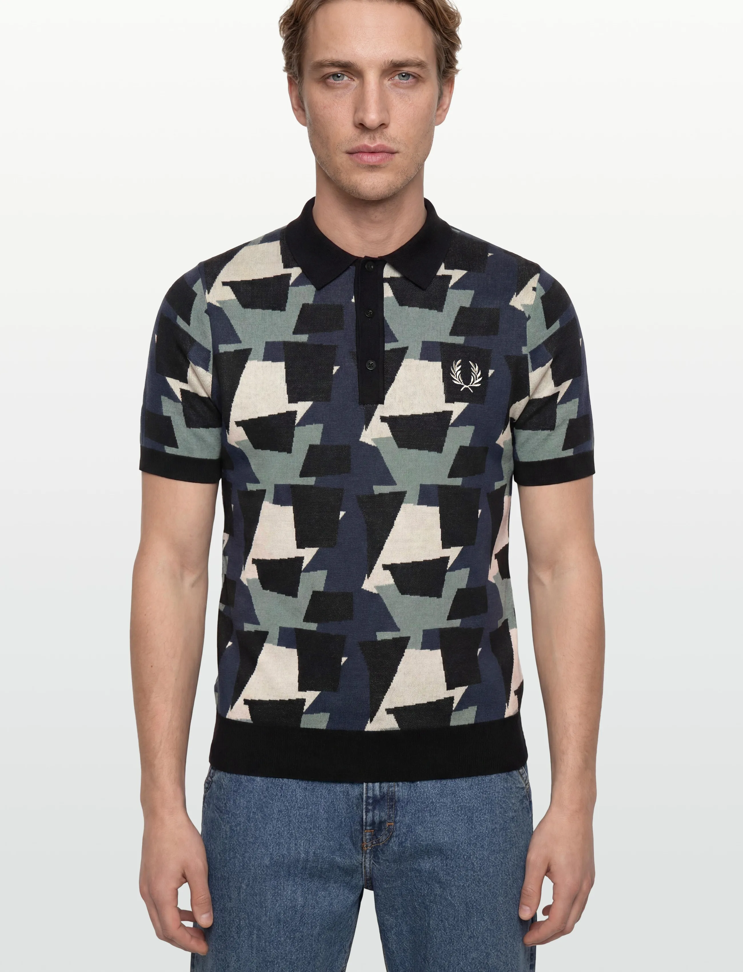 Fred Perry - FRAGMENT JACQUARD KNIT SHIRT - kootud polosärgid - black - 3