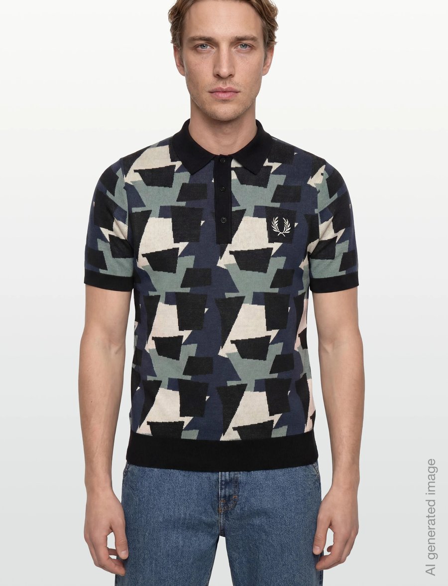 Fred Perry - FRAGMENT JACQUARD KNIT SHIRT - stickade pikéer - black - 3
