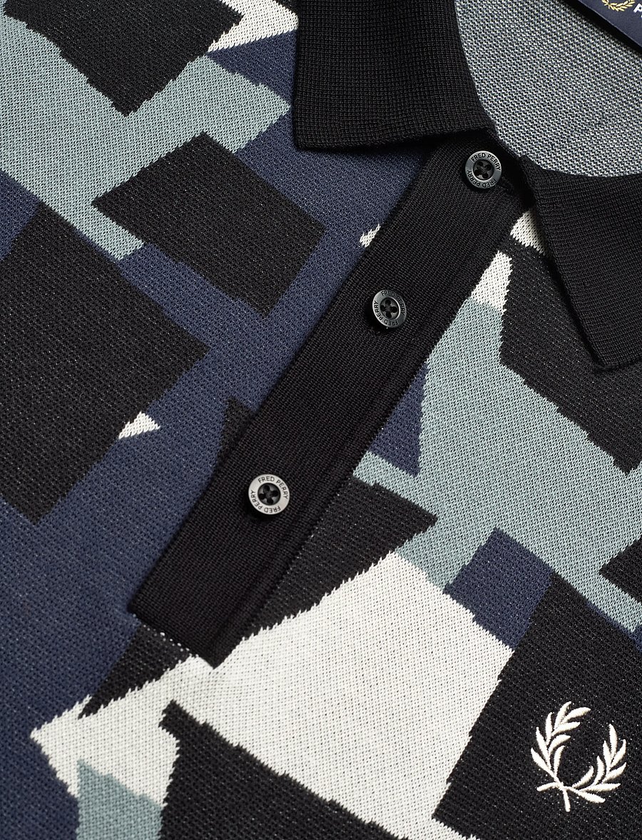 Fred Perry - FRAGMENT JACQUARD KNIT SHIRT - stickade pikéer - black - 5