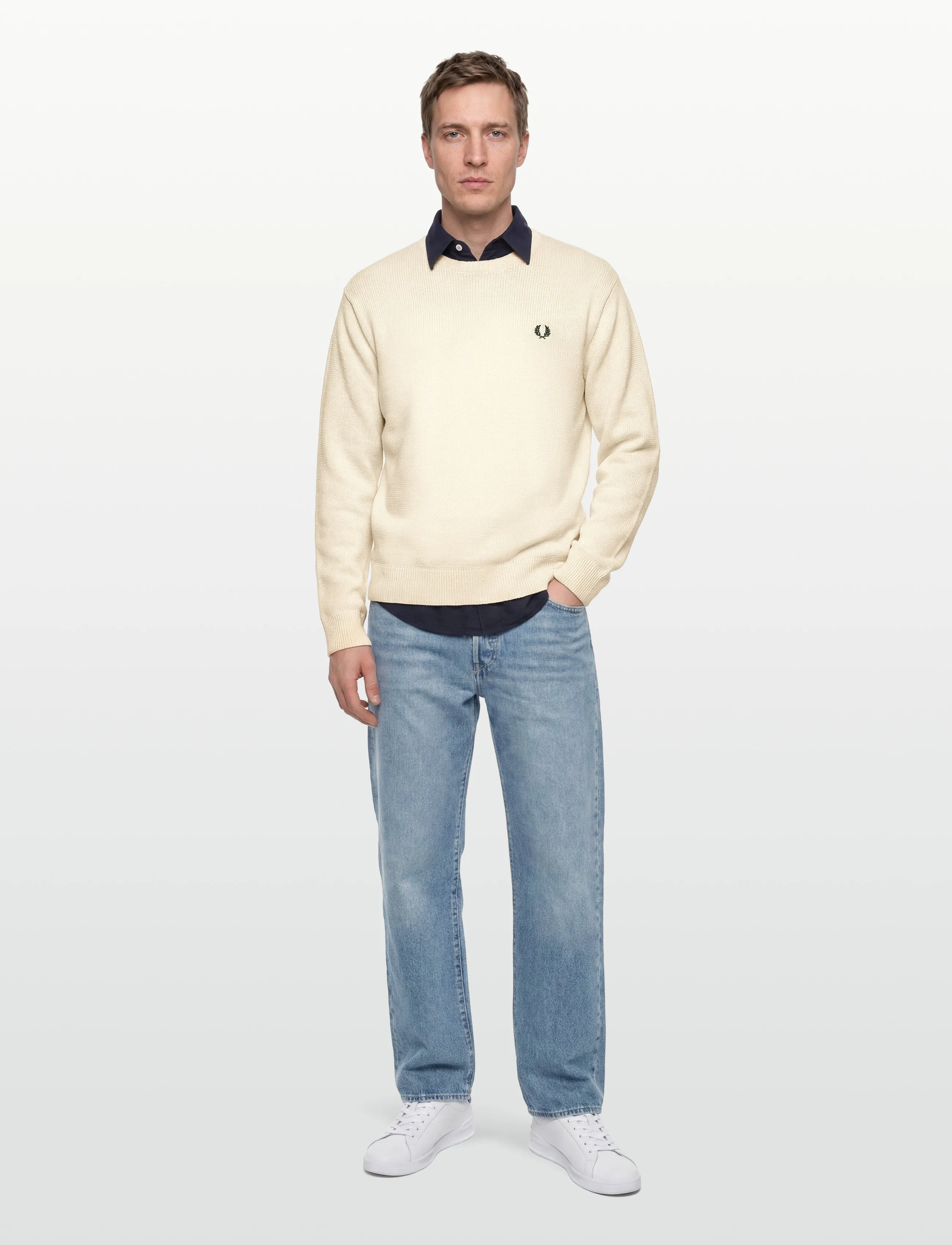 Fred Perry TEXTURED JUMPER - Preppy - ECRU / cream