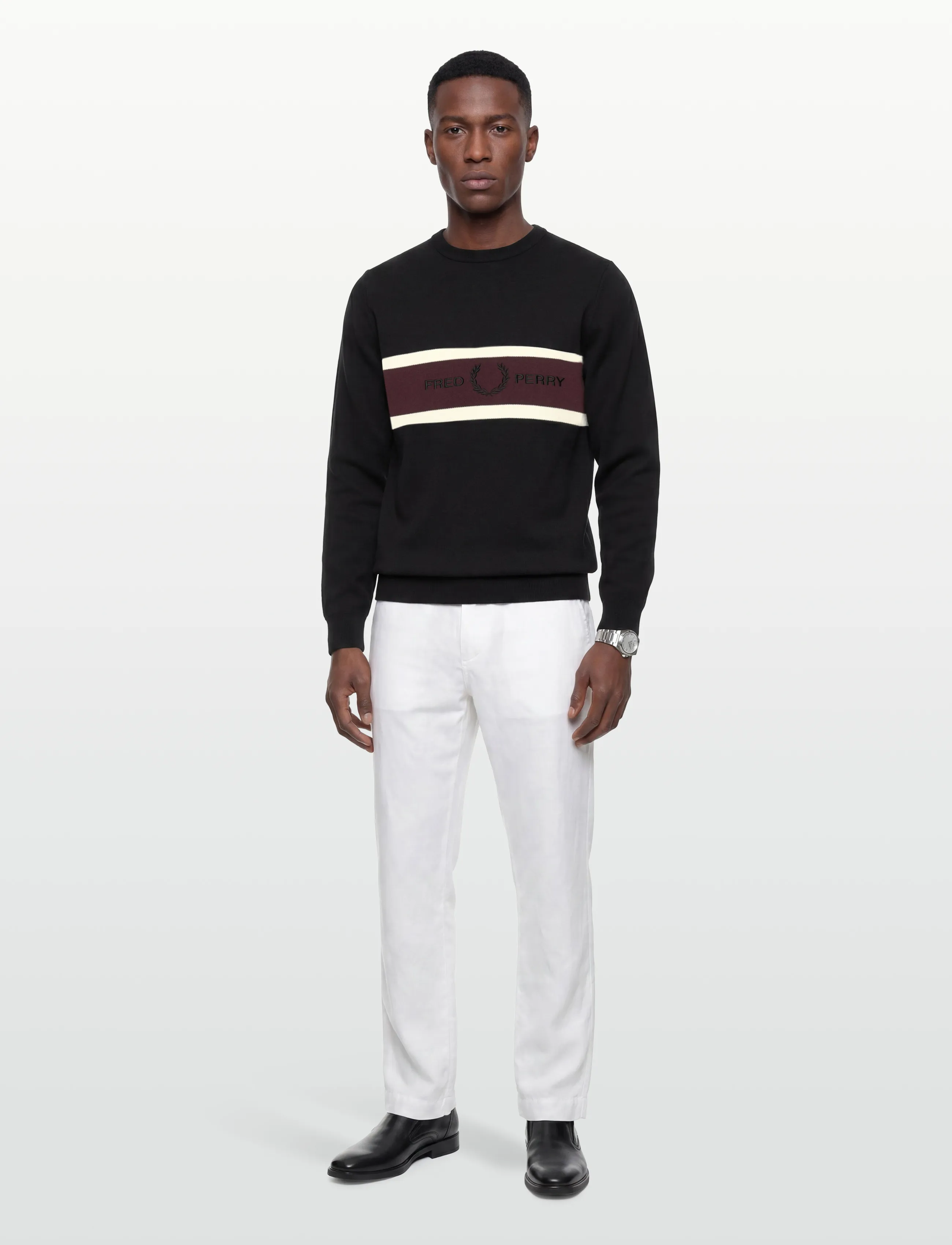 Fred Perry Embroidered Panel Jmpr, Mænd, Broderet Panel Trøje, Sort, Str: L