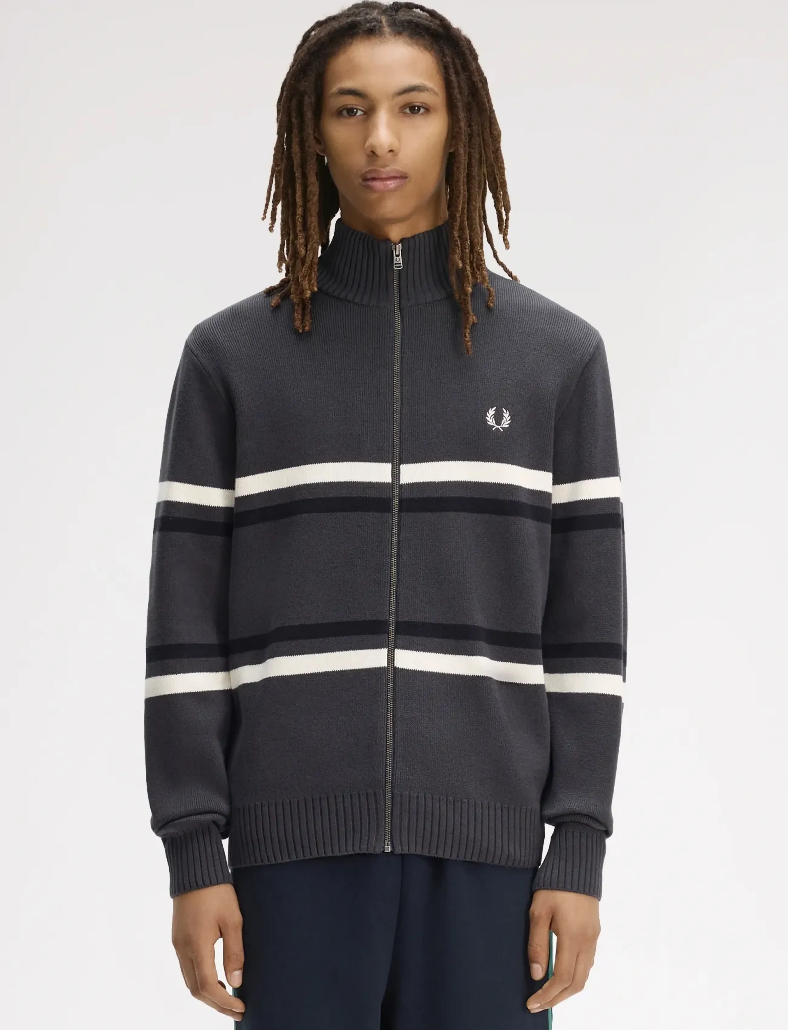 Fred Perry Fred Perry Graphic Crdgn, M, Grey, Strik > Cardigans, Herre