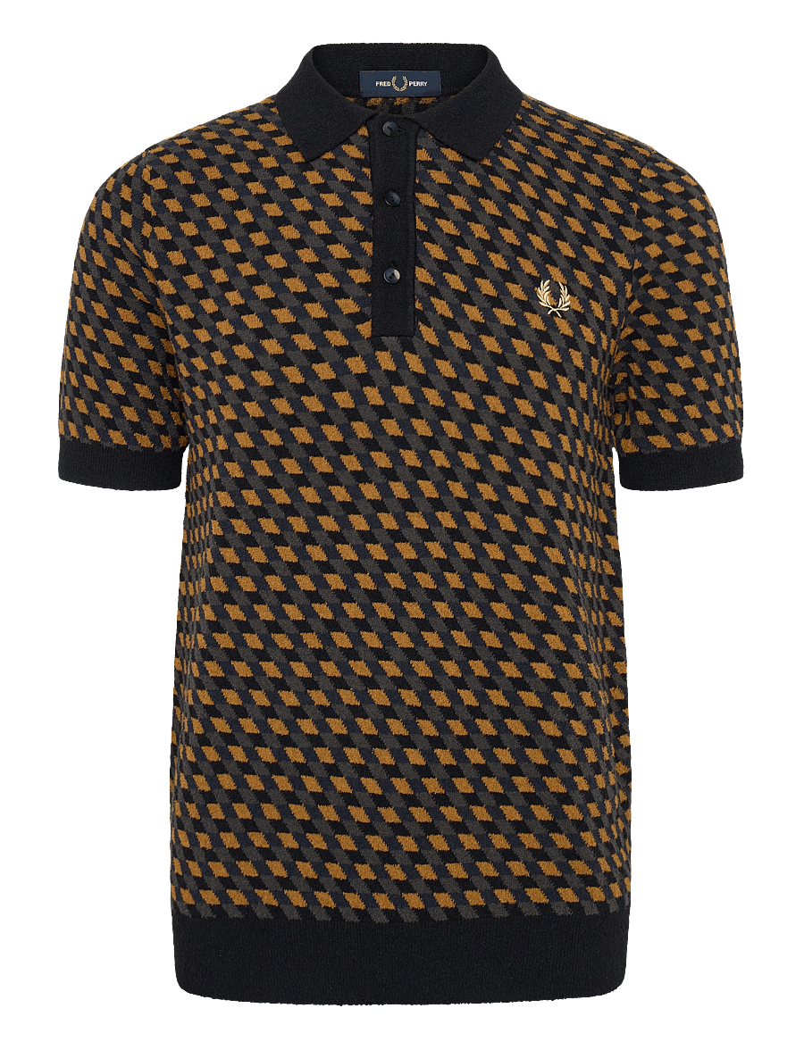 Fred Perry - GEOMETRIC KNITTED SHIRT - kootud polosärgid - dark caramel - 1