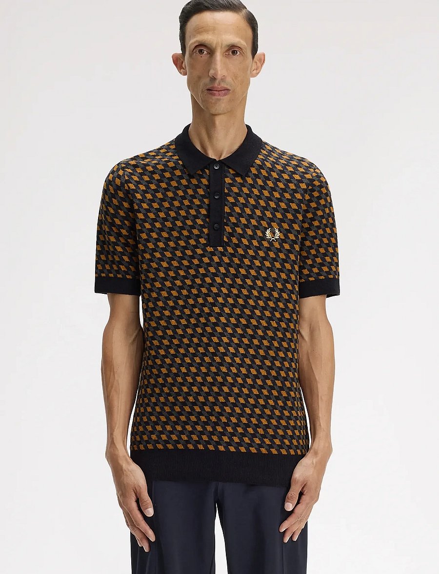 Fred Perry - GEOMETRIC KNITTED SHIRT - kootud polosärgid - dark caramel - 0