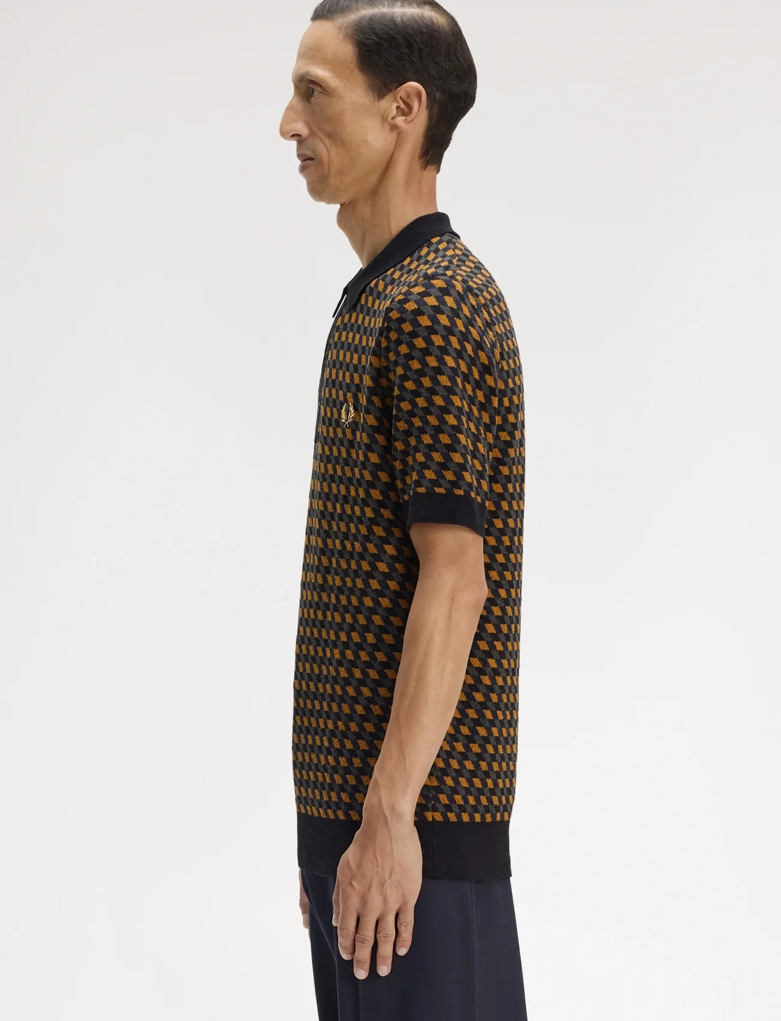 Fred Perry - GEOMETRIC KNITTED SHIRT - gestrickte polohemden - dark caramel - 3