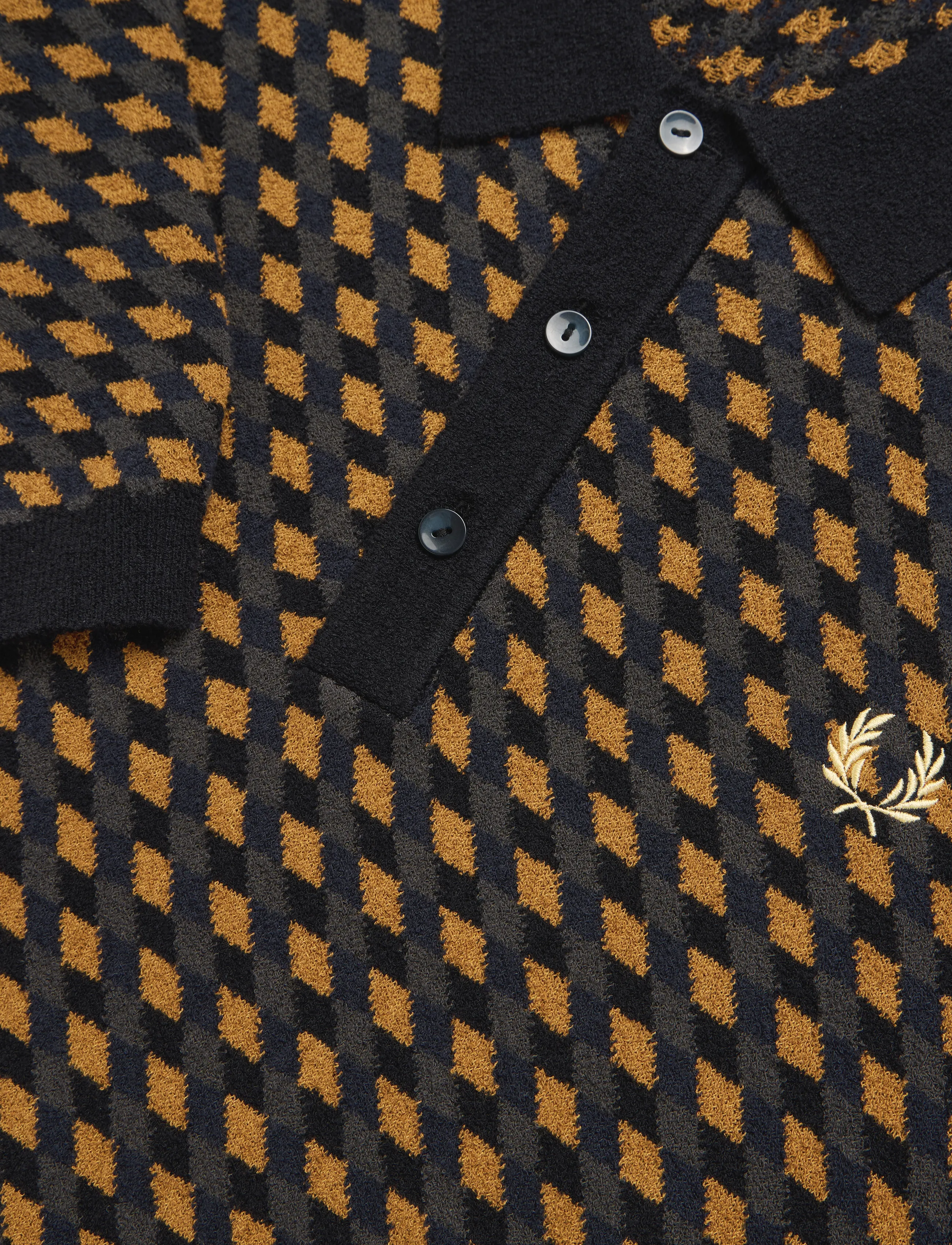 Fred Perry - GEOMETRIC KNITTED SHIRT - gestrickte polohemden - dark caramel - 4