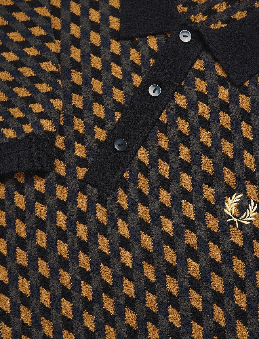 Fred Perry - GEOMETRIC KNITTED SHIRT - kootud polosärgid - dark caramel - 4