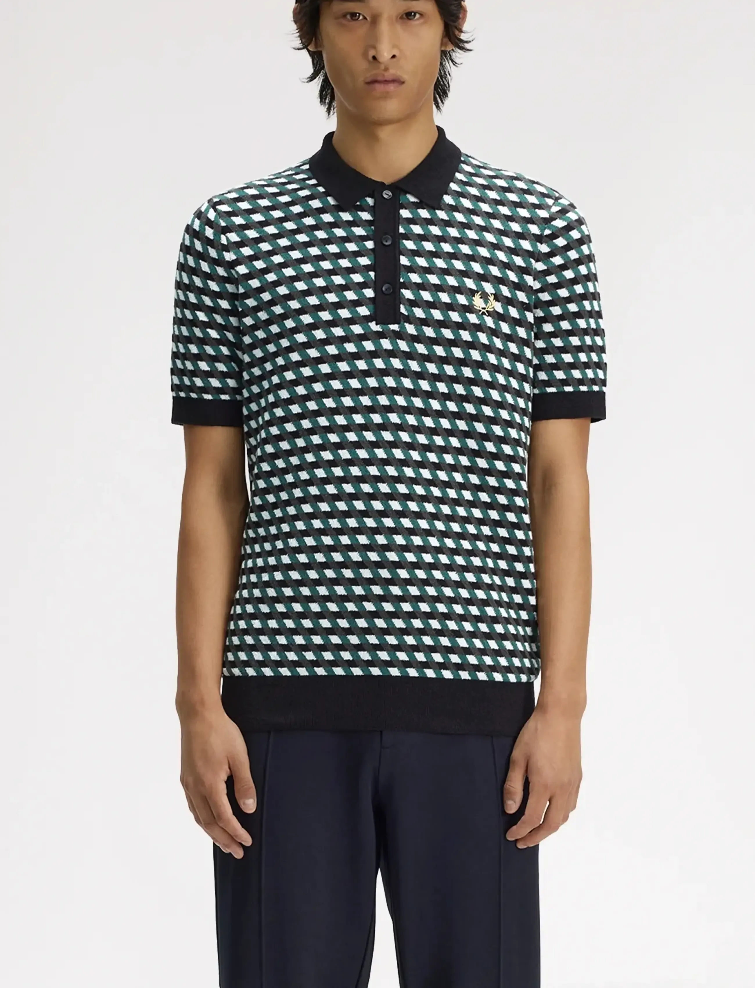 Fred Perry GEOMETRIC KNITTED SHIRT - Inspiration - LIGHT ICE / multi
