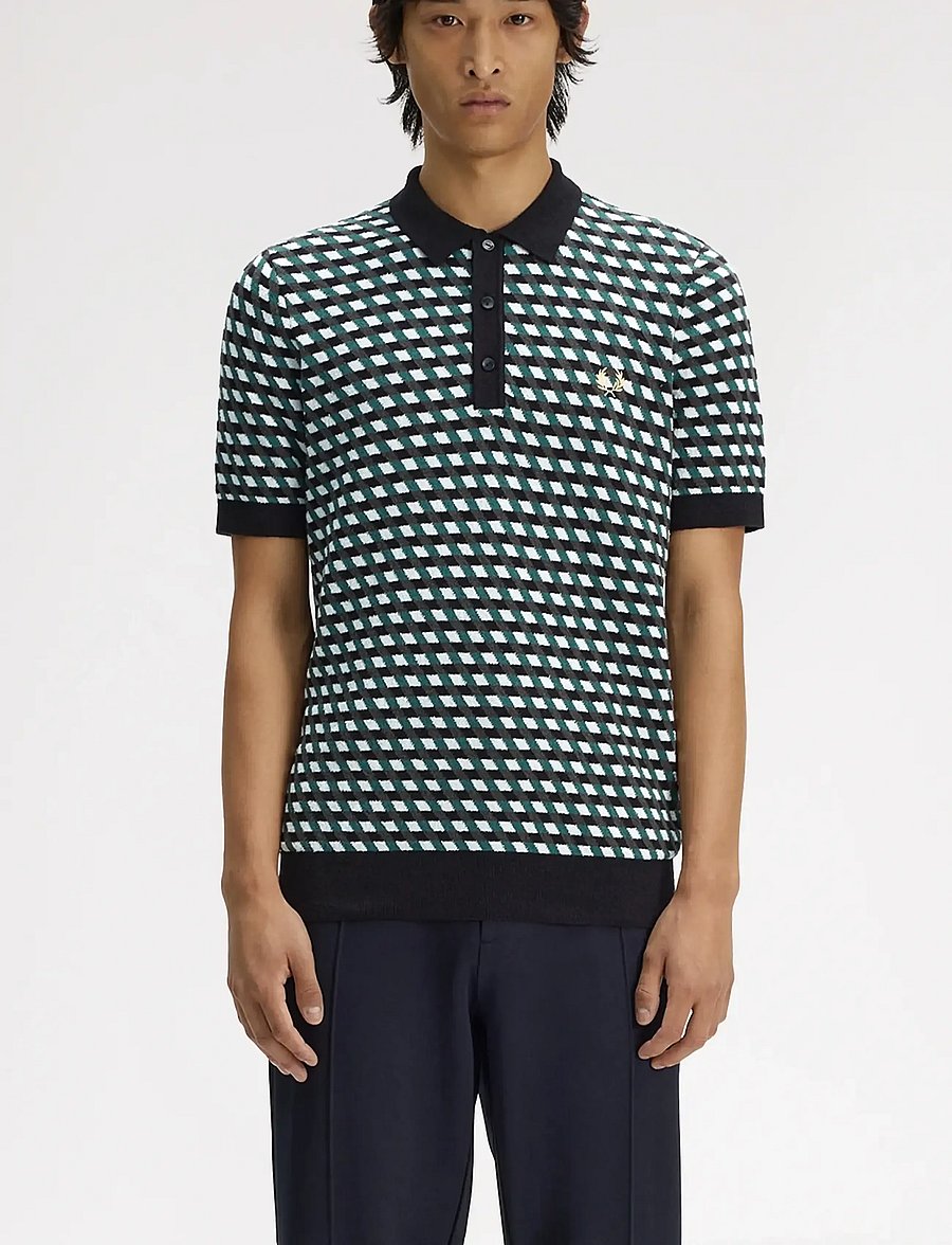 Fred Perry - GEOMETRIC KNITTED SHIRT - kootud polosärgid - light ice - 0