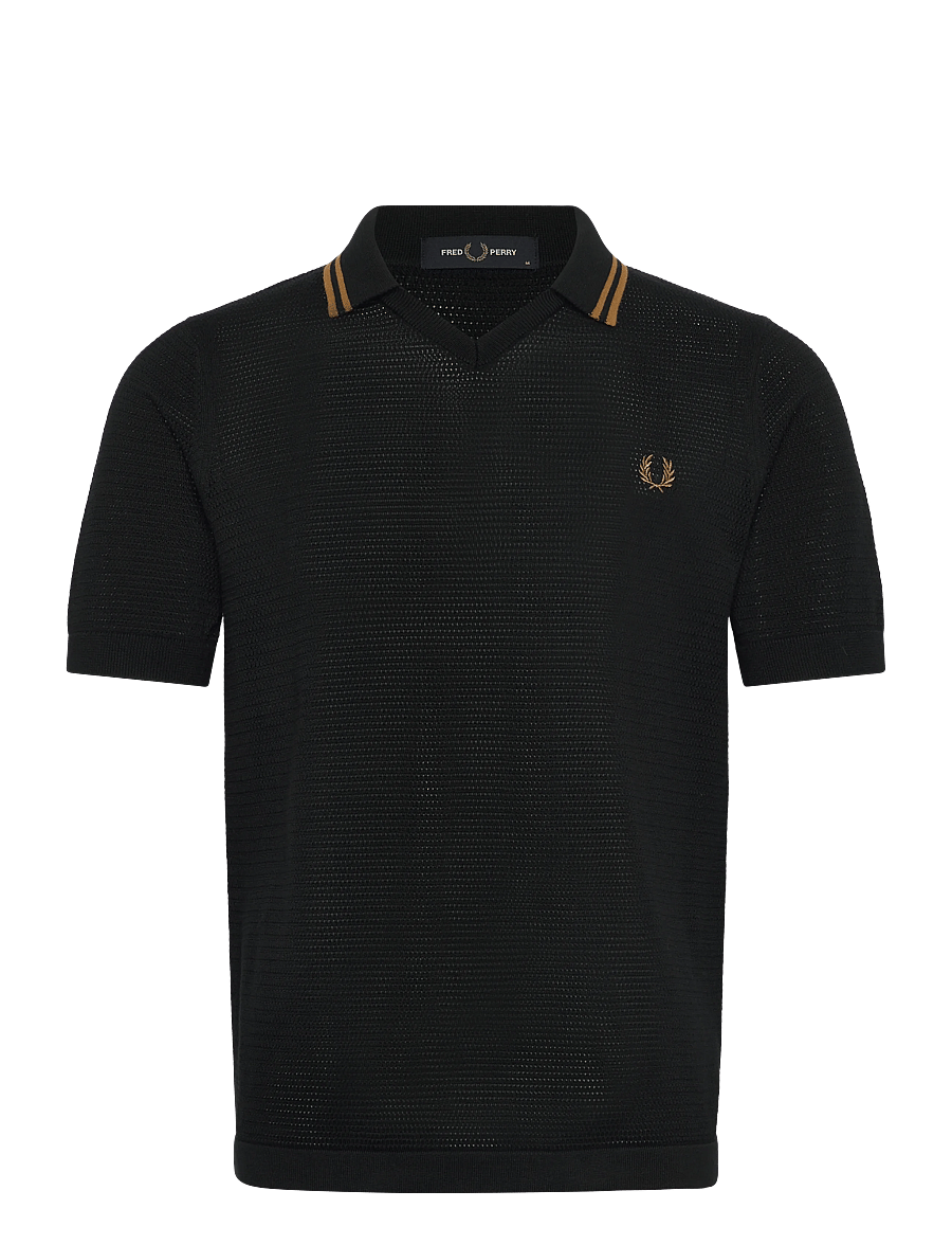 Fred Perry - POINTELLE KNITTED SHIRT - stickade pikéer - black - 1