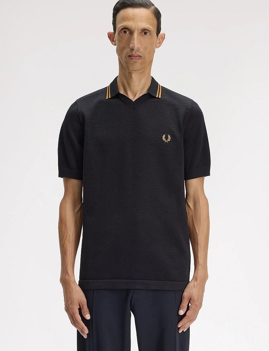 Fred Perry - POINTELLE KNITTED SHIRT - stickade pikéer - black - 0