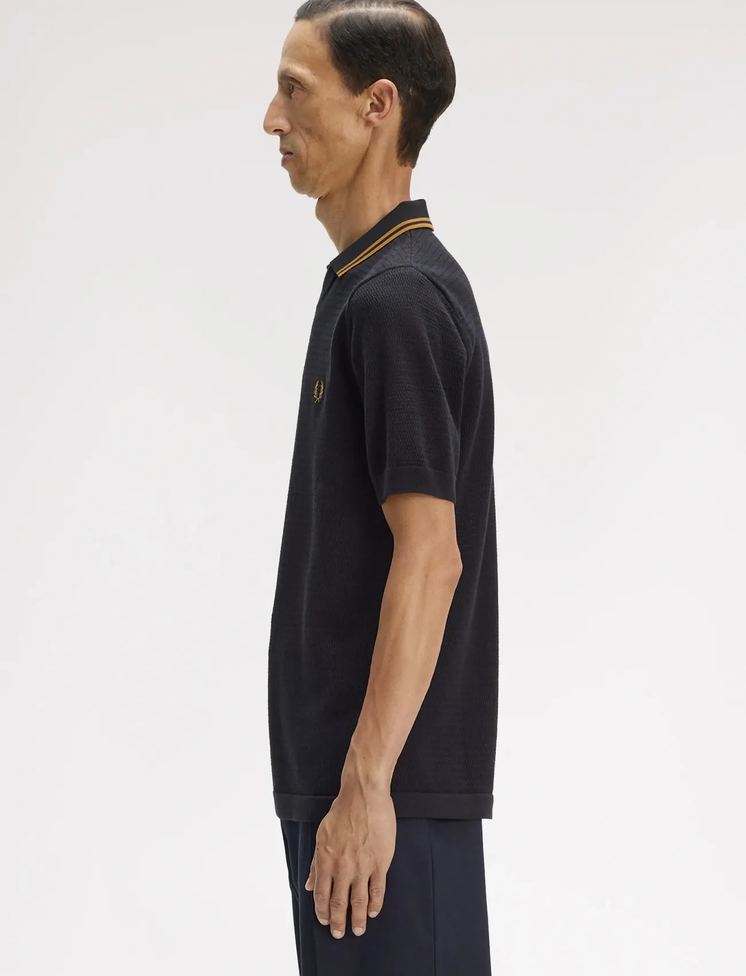 Fred Perry - POINTELLE KNITTED SHIRT - kootud polosärgid - black - 3