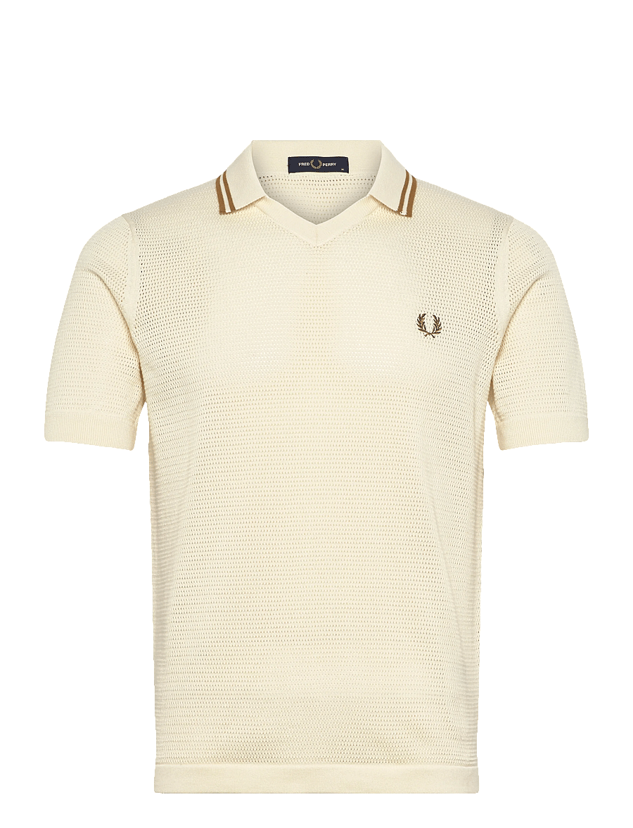 Fred Perry - POINTELLE KNITTED SHIRT - geweven polo's - ecru - 1